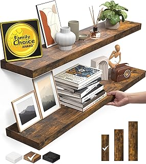 BAYKA Floating Shelves, 22.5 inches Rustic Wood Wall Shelves for Bathroo...