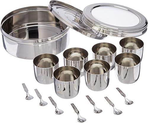 Tabakh Masala Dabba - Contenedor para especias (7 cucharas), tapa transparente (acero inoxidable)