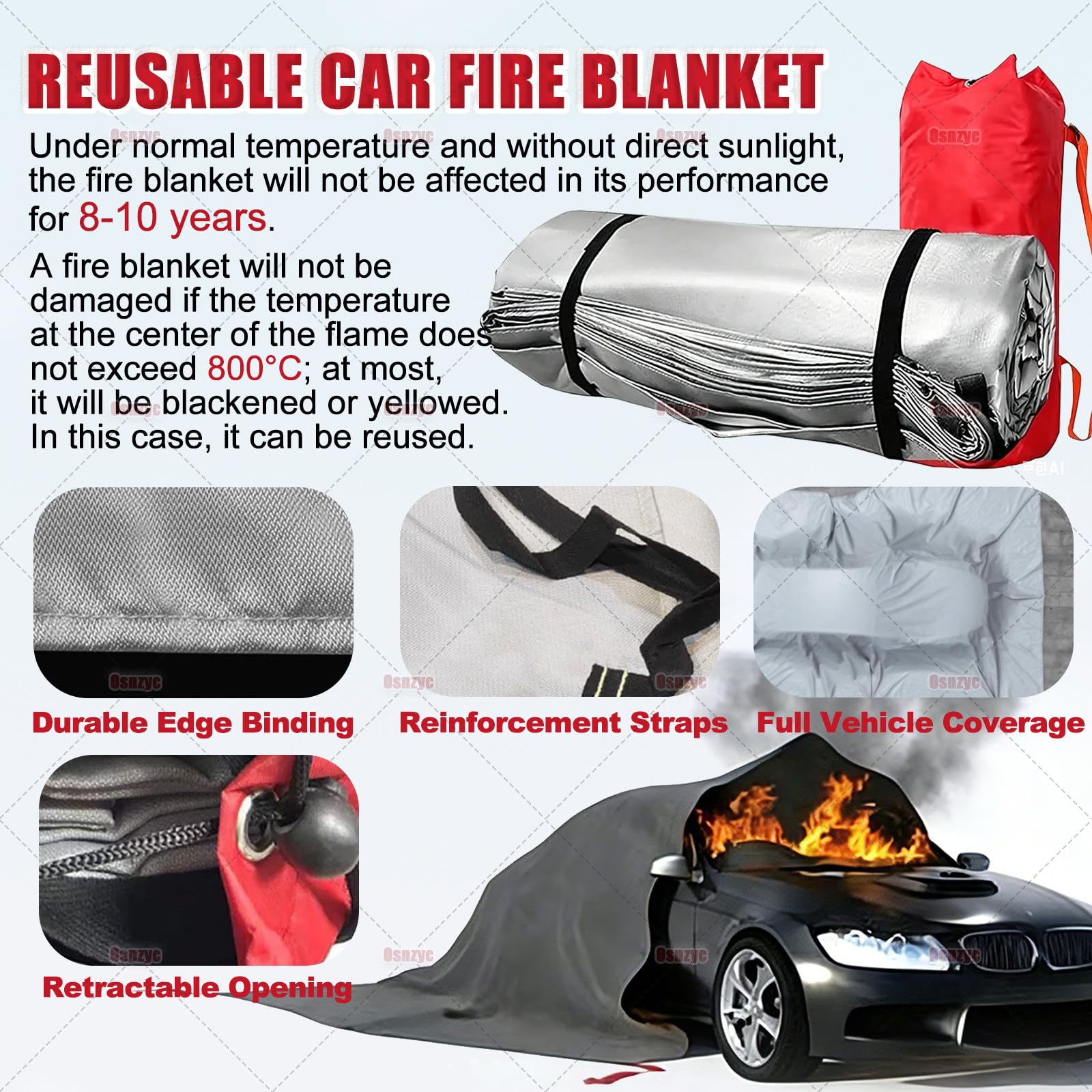 Manta Ignífuga De Emergencia para Vehículos Eléctricos Y Combustible, Manta Supresión Incendios De Fibra De Vidrio, Reutilizable, Cortar El Suministro De Oxígeno para Extinguir El Fuego 4×6M