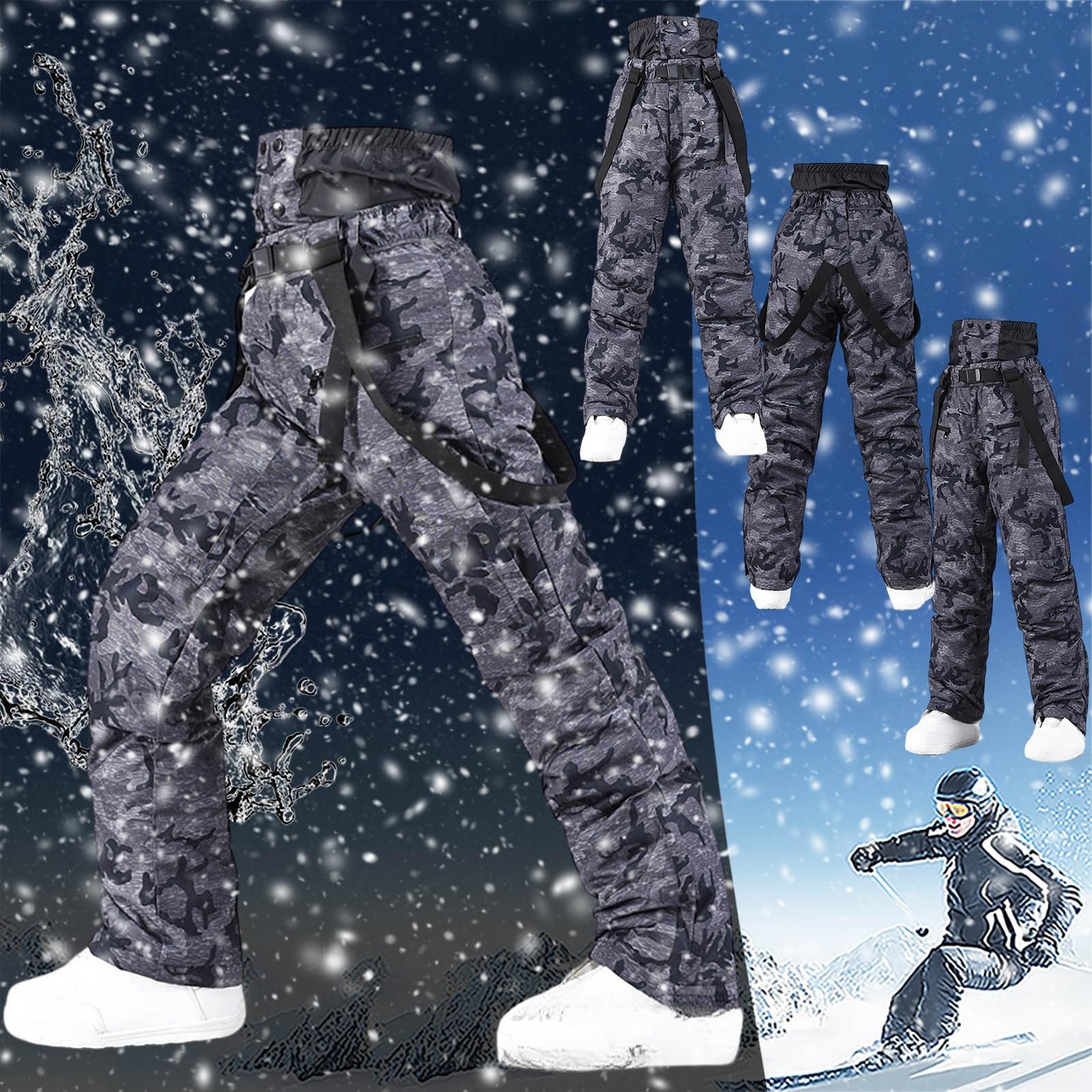 Sunnyuk Tuta Neve Uomo Salopette Impermeabile Curvy Tuta Taglie Forti Montagna Pantalone Sci Snowboard Pantaloni da Neve Termici Invernale Elasticizzati