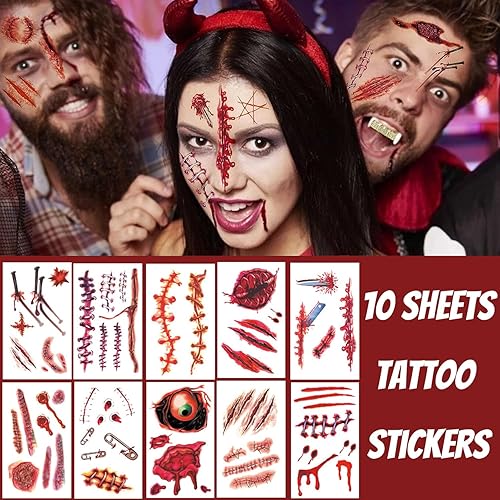 Miniatura 4 de Decoraciones de Halloween, 188 calcomanías de Halloween para ventana, 9 hojas de huellas de manos sangrientas, calcomanías de pared de Halloween con