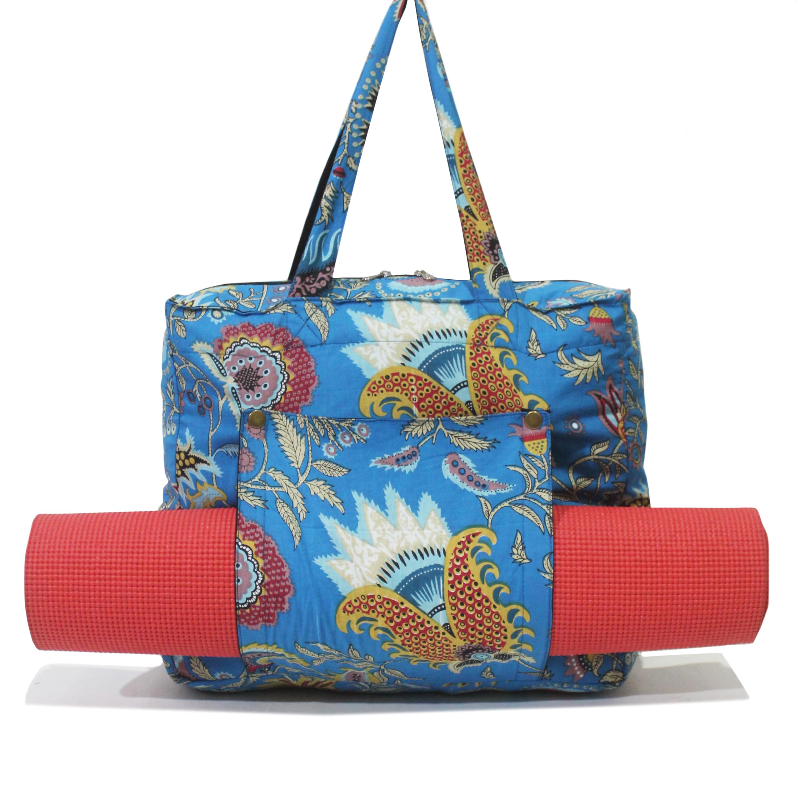 INDIAN CRAFT CASTLE Tote Bag with Yoga Mat Carrier Pocket Carryall Shoulder Bag for Office Workout Pilates Travel