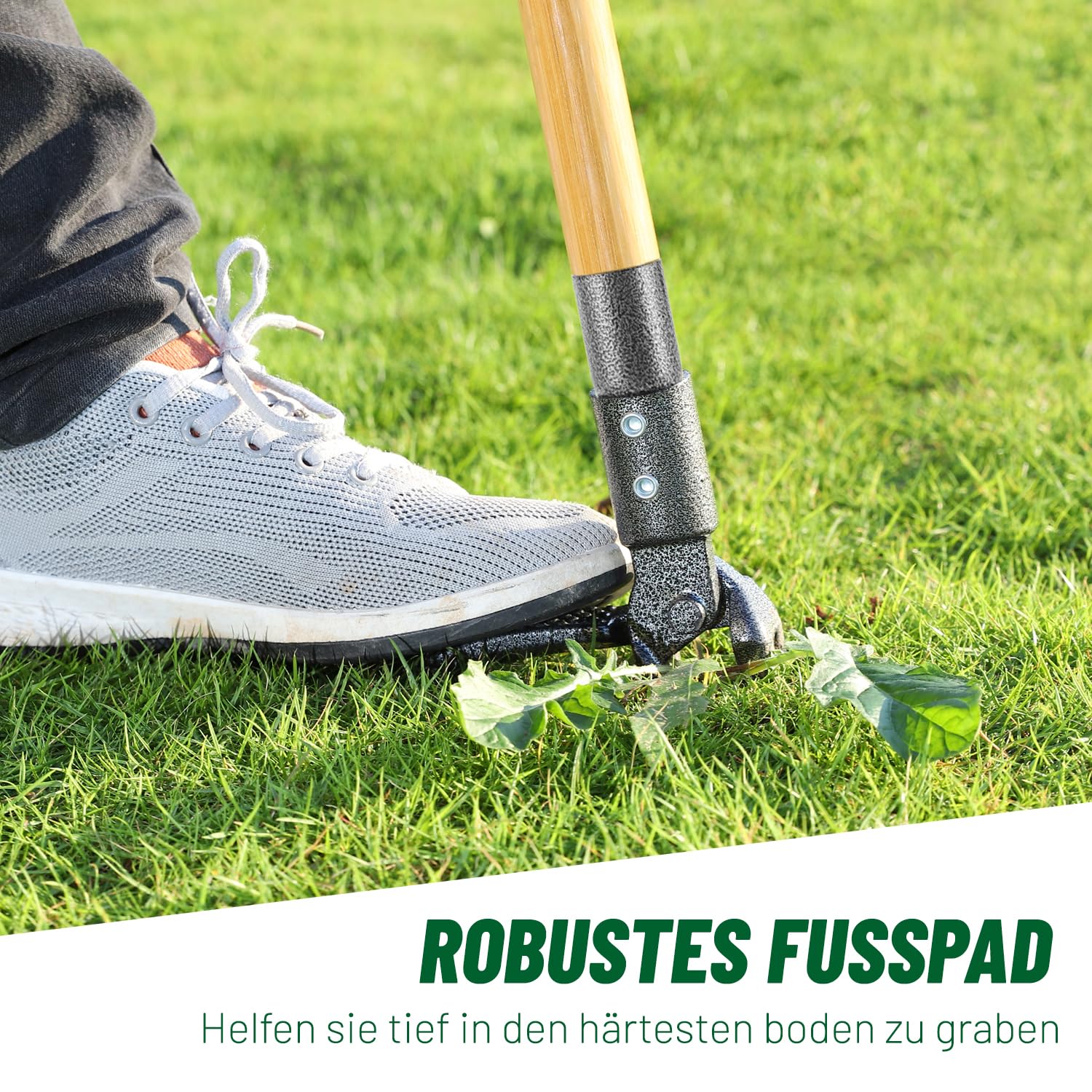 Unkrautstecher, 1.1m Langem Stiel, Löwenzahn Entferner, Natürlicher Bambusgriff und 4 Metallkrallen, Aufrecht Stehender Unkrautentferner, Haustierfreundlich(Upgrade) (1.1m)