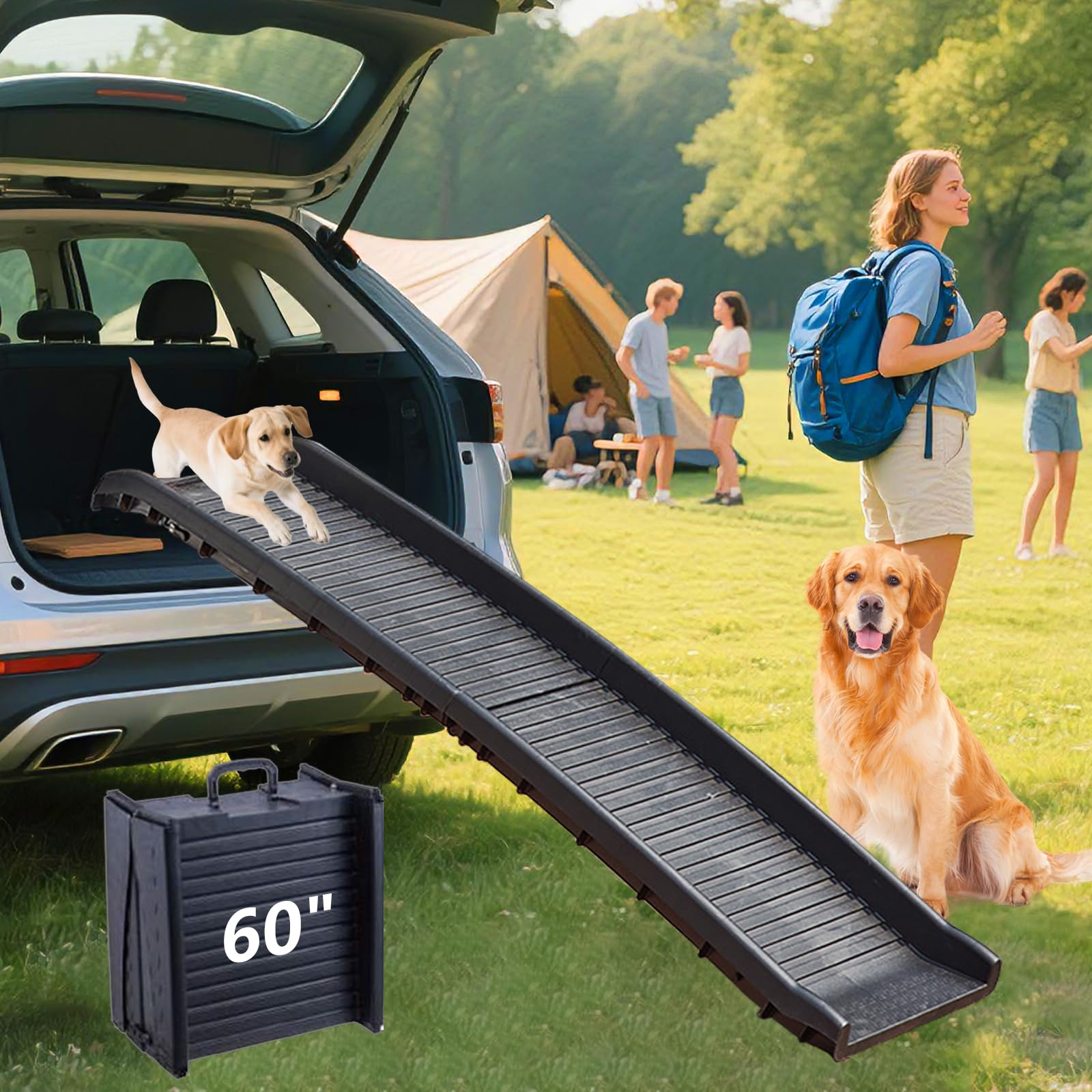 Rampes pliables pour chiens 152 cm, rampe portable avec poignée, surface antidérapante, pour animaux jusqu'à 75 kg, pour voiture SUV camion