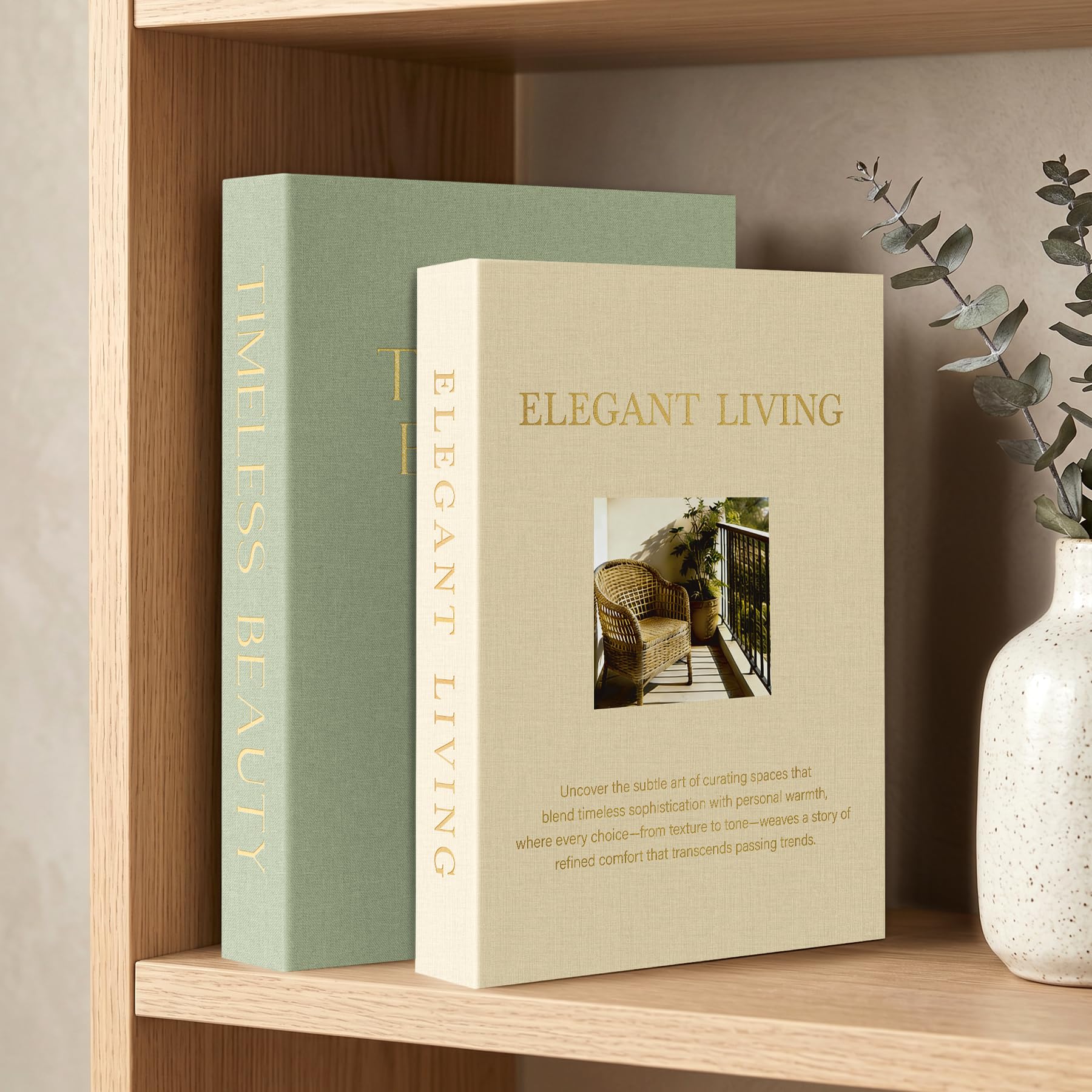 AKONEGE Decorative Books for Home Decoration - Set of 2 Linen Faux/Fake Books for Coffee Table, Bookshelf Decor, Aesthetic & Modern Storage Boxes for Keepsake, Photos, Sage & Beige