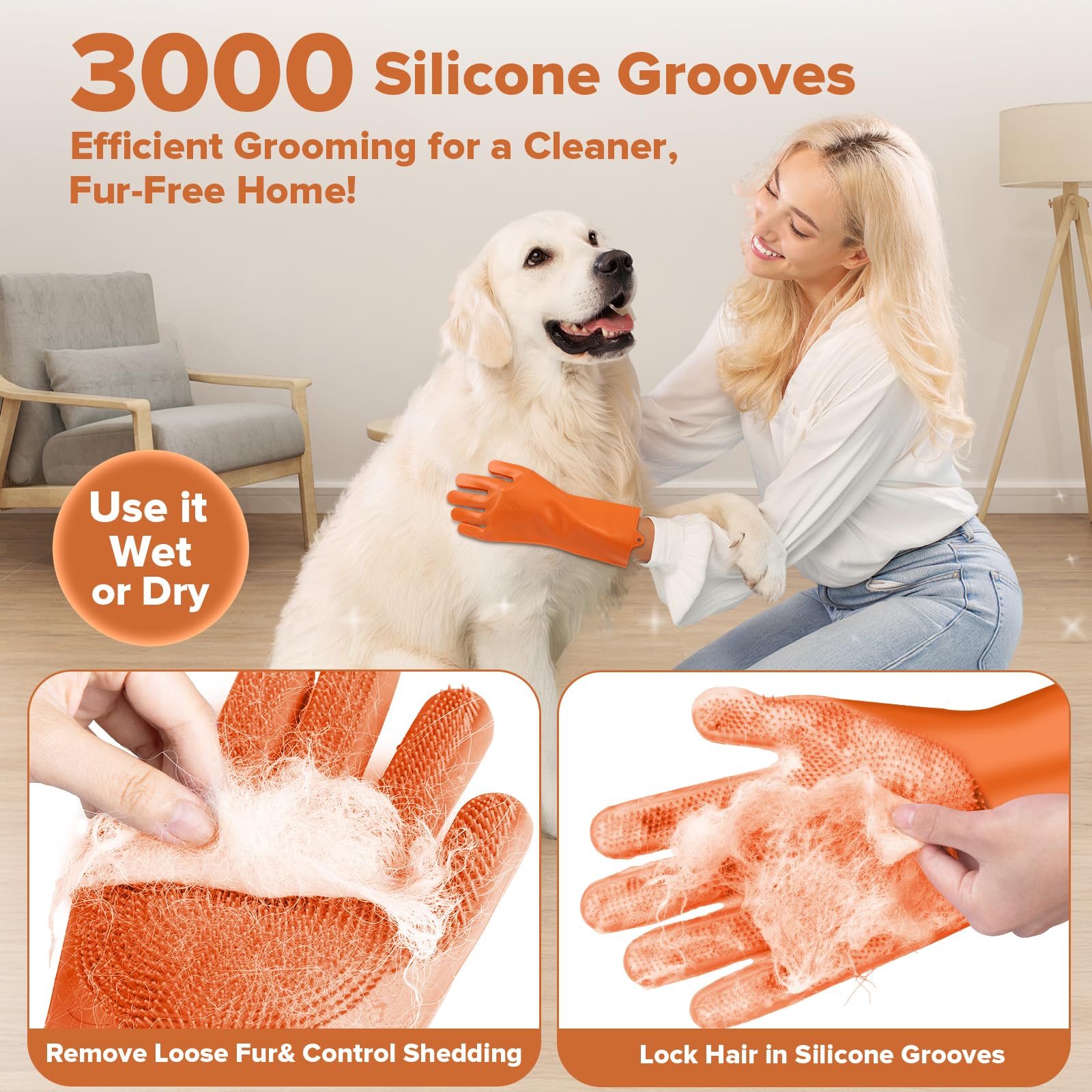 Augwind 6PCS Grooming & Bath Supplies for Dogs, Cats | Dog Washing Gloves | Dog Bath Brush | Dog Shower Brush | Pet Grooming Gloves | Dog Grooming kit | Pet Supplies for Showerhead & Sprayer (Orange) view 3