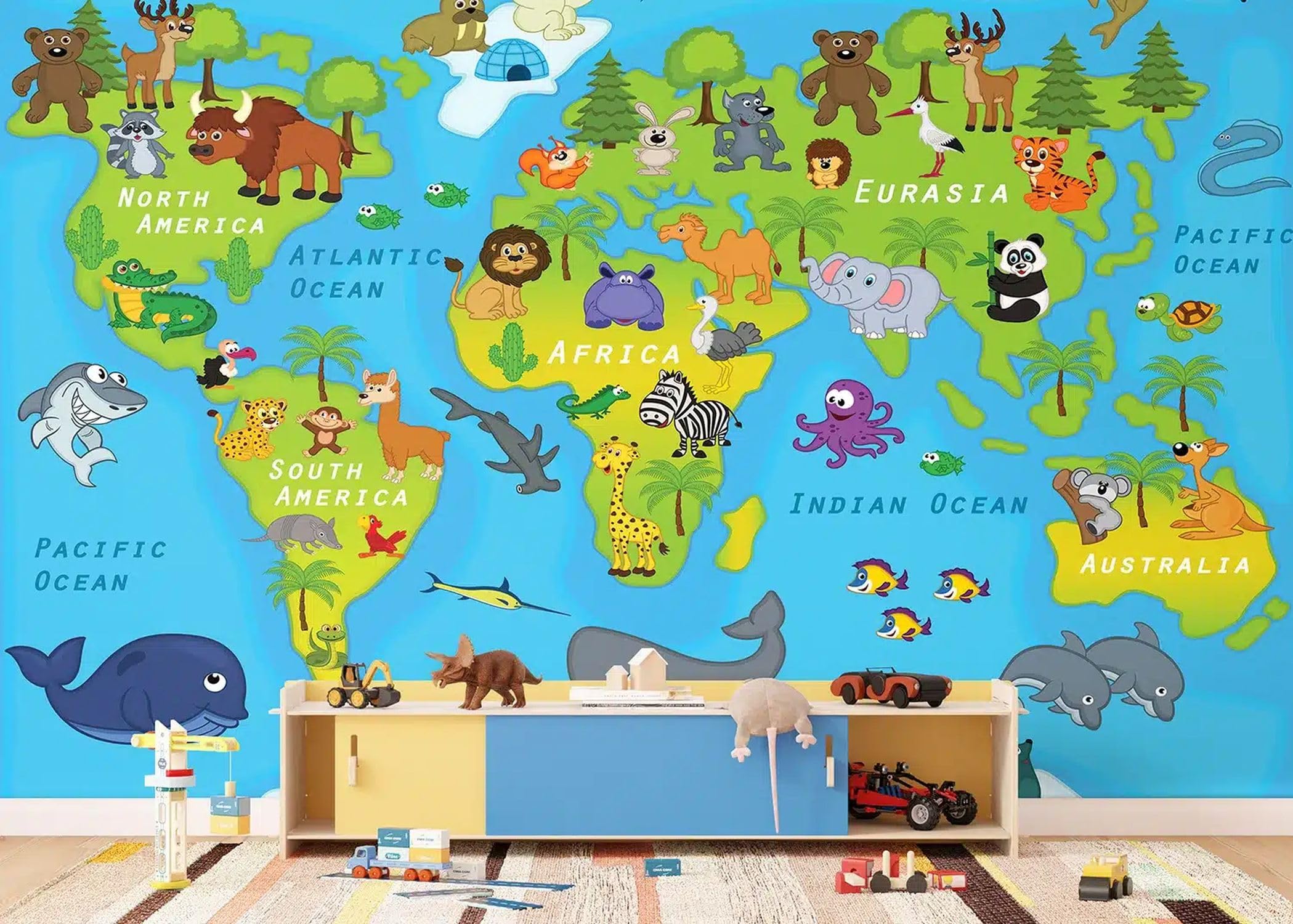 Sanders & Sanders fototapeta mapa świata dla dzieci wielokolorowym 375 x 270 cm