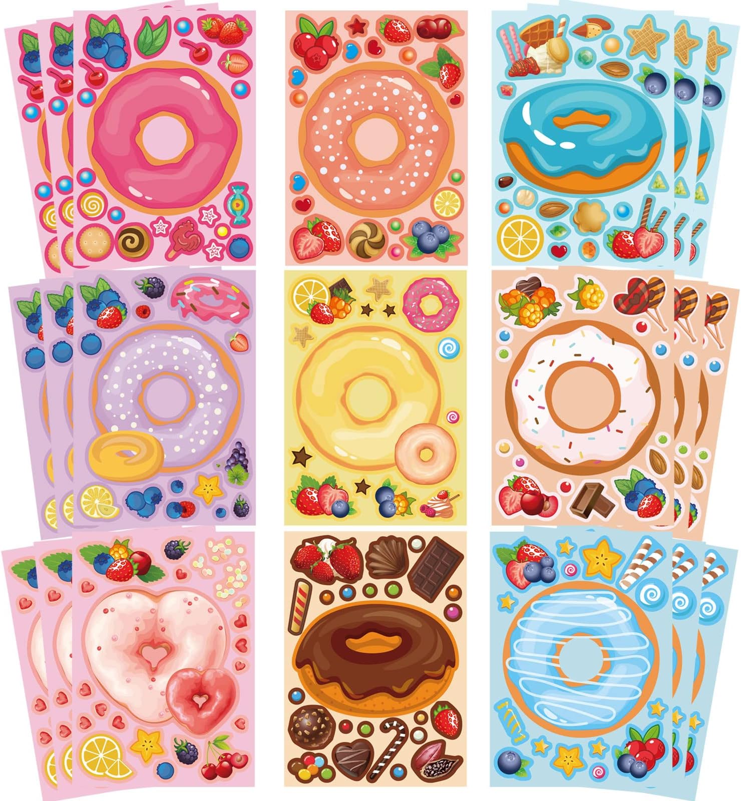 27 Sheets Make a Face Donut Stickers for Kids Make Your Own Dessert Stickers Mix and Match Sweets and Treats Fruit, Donut Themed Birthday Gifts DIY Art Crafts Party Favors Supplies Decorations