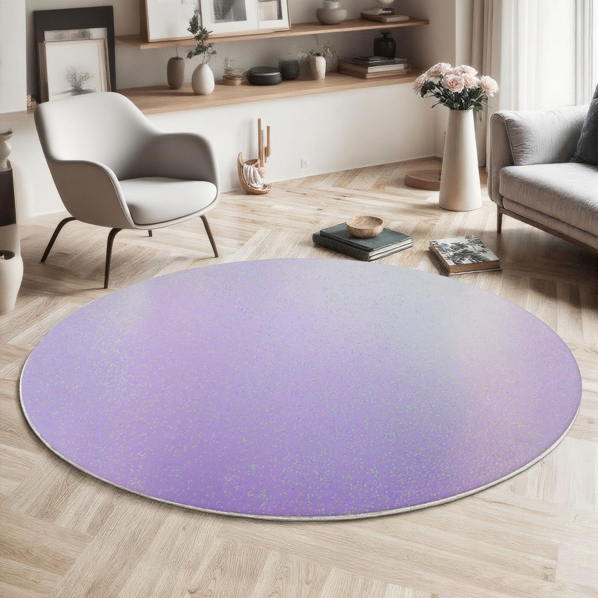 Tapis rond 160cm lavande en velours antidérapant et insonorisé pour le salon