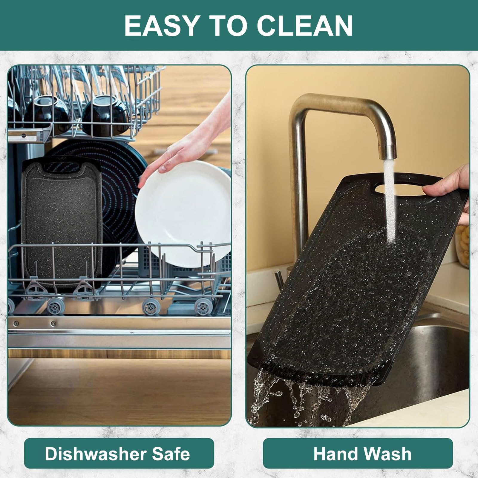 tabla de cortar para cocina, juego de 3 tablas de cortar de plástico, con canal para recoger jugos y diseño antiderrame + orificios para y guardar. negro.
