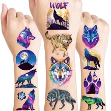 96 PCS Galaxy Wolf Pre-Cut Temporary Tattoos for Kids