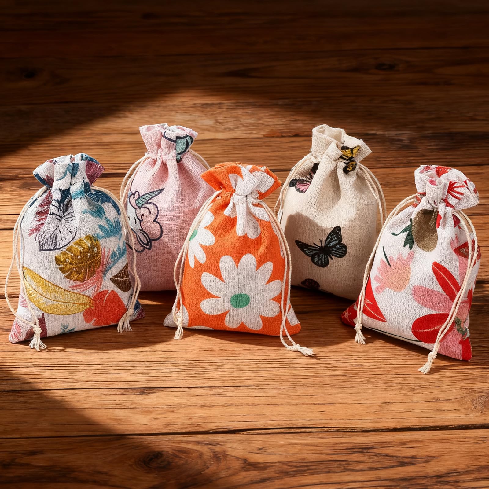 HERZWILD 25 Pcs Small Drawstring Bags Cotton Burlap Bags for Wedding Party (Type D)