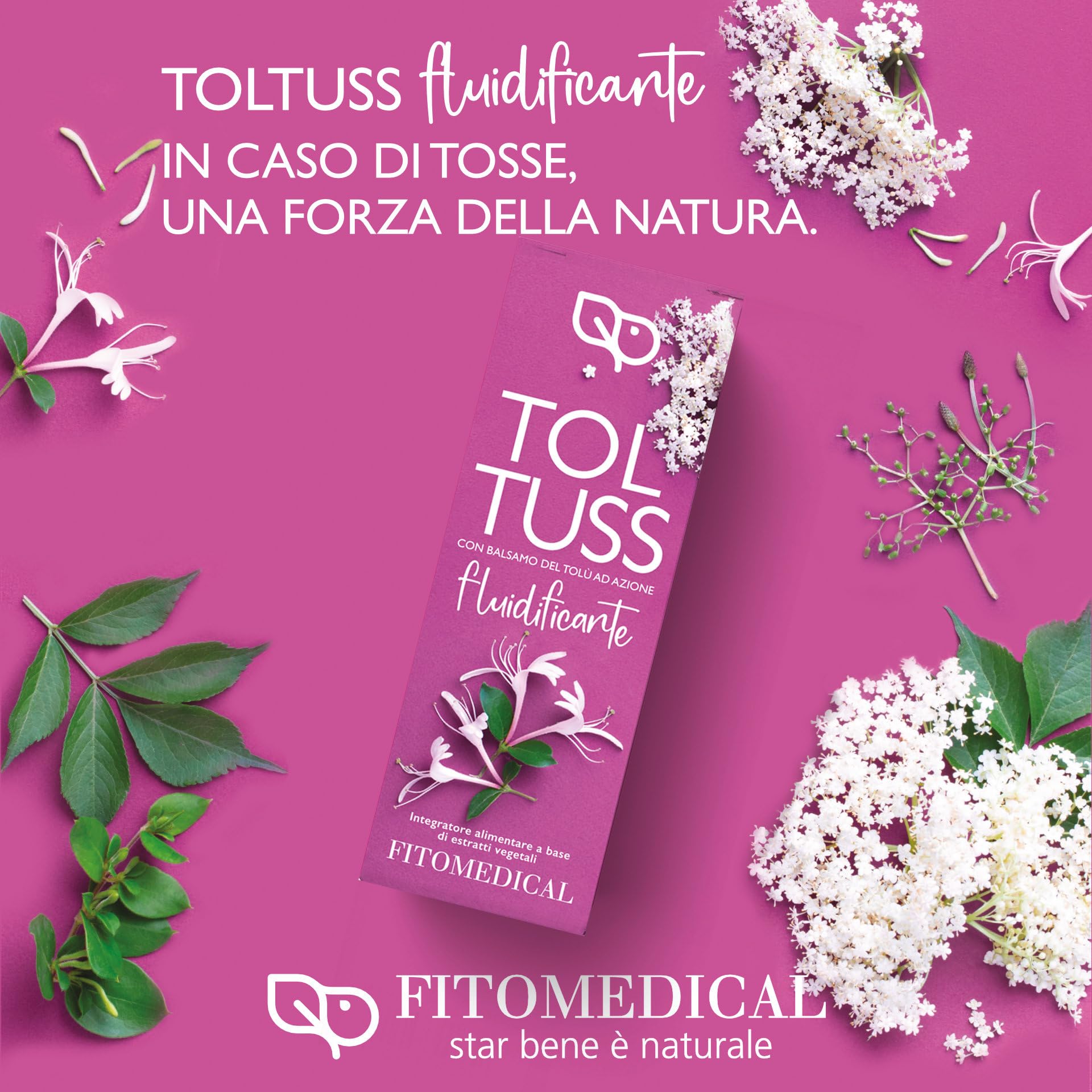 Fitomedical - Toltuss Fluidificante, Integratore Alimentare Naturale Con Balsamo del Tolù e Sambuco ad azione fluidificante. Senza Glutine - Flacone da 150 ml