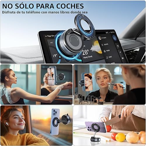 Miniatura 2 de Soporte magnético para teléfono con succión al vacío, soporte de ventosa al vacío mejorado 2025 para Magsafe, soporte magnético portátil plegable de