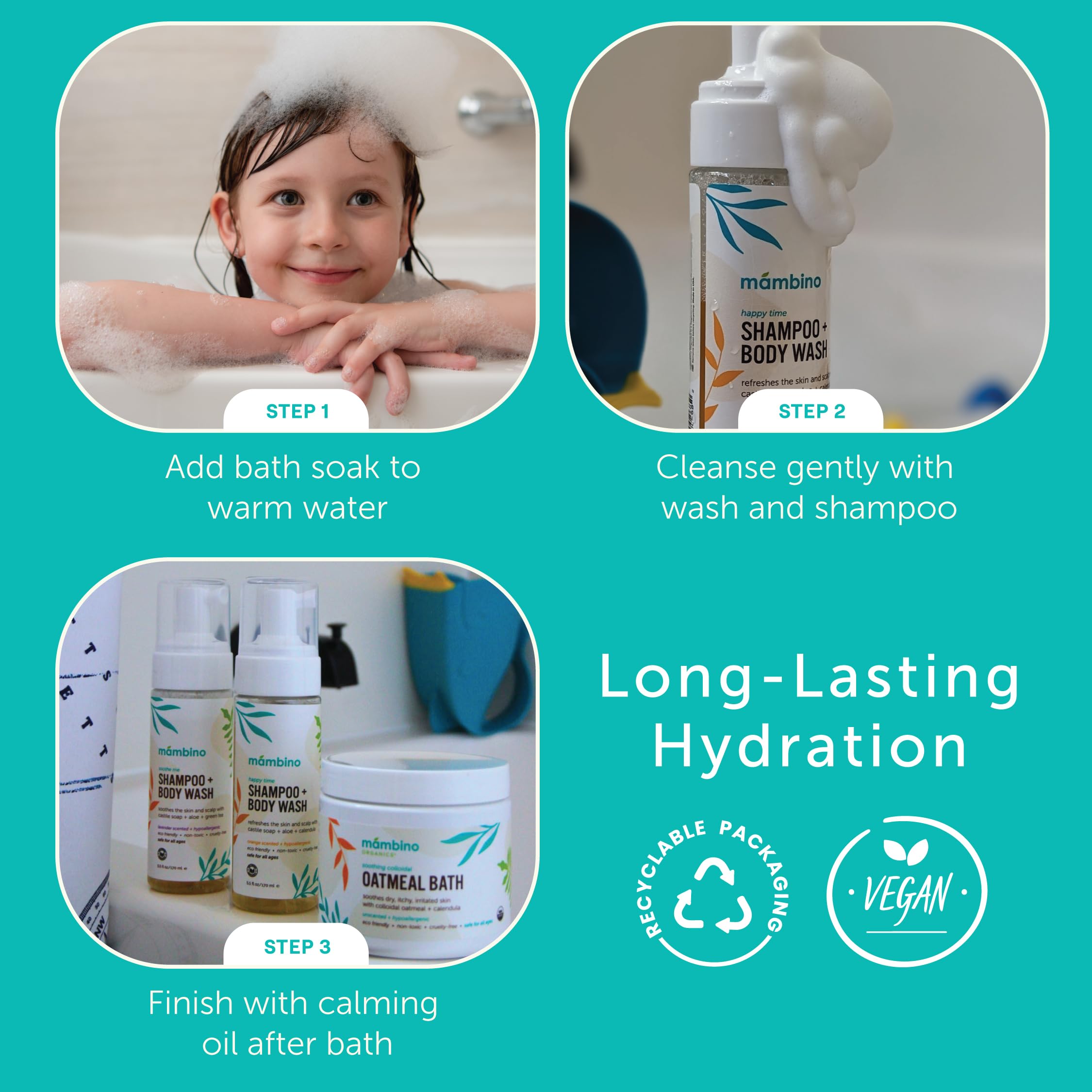Mambino Organics Zestaw do pielęgnacji kąpieli dla niemowląt i dzieci, szampon dla niemowląt i płynu do mycia ciała z koloidalnymi płatkami owsianymi, delikatny zestaw do kąpieli dla noworodków i