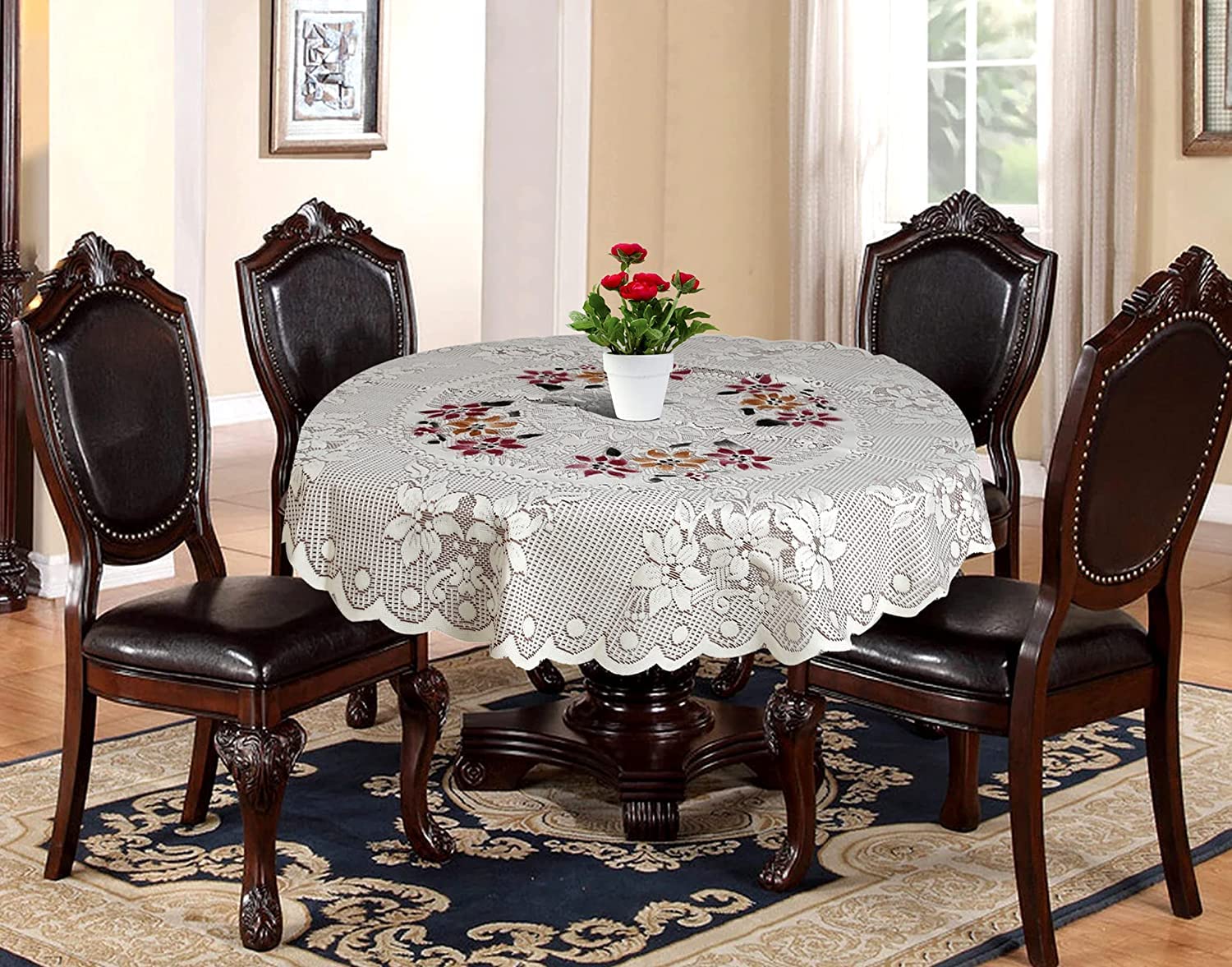 Kuber Industries Flower Printed Home Decorative Luxurious Round Table Cover/Table Cloth, 40"x40" (White & Brown)-44KM0120 (B09JWM3SK7) Amazon Price History, Amazon Price Tracker