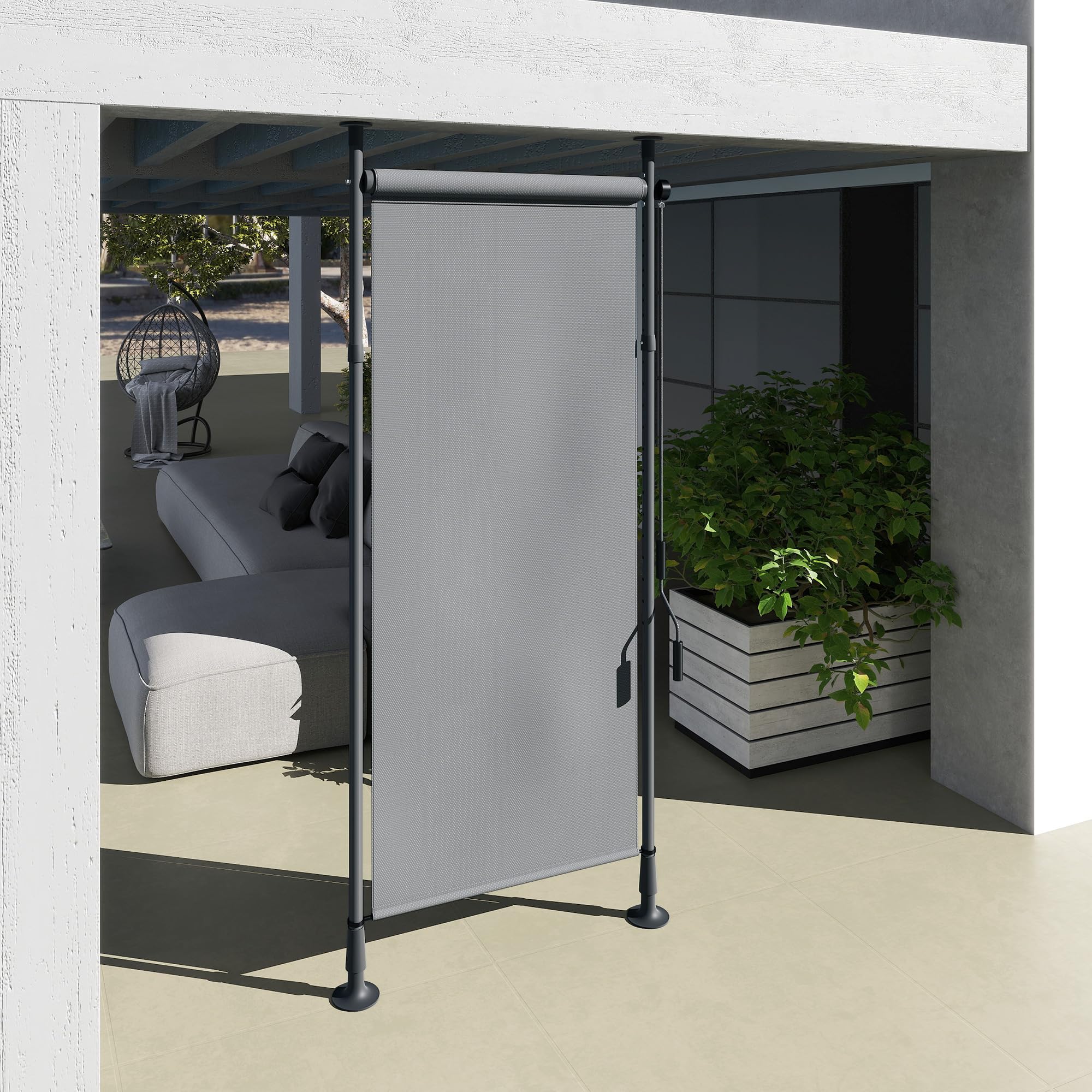 Outsunny Store extérieur sur Pied Store Manuel rétractable Store Enroulable Longueur réglable dim. 1,2 x 2,2-3,1 m avec manivelle Installation sans perçage métal alu. Polyester Gris foncé