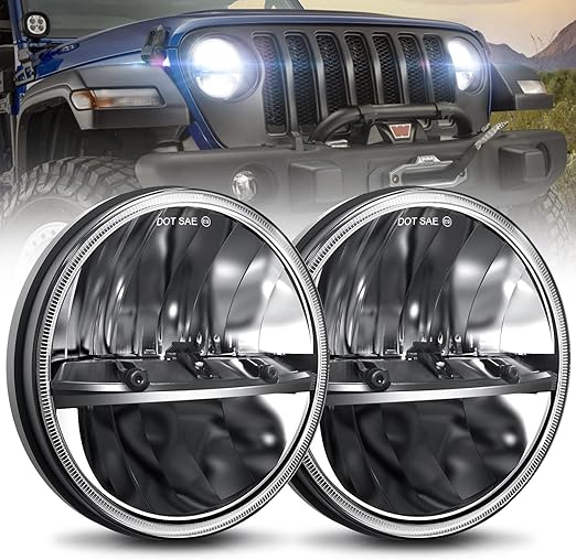 UNI-SHINE 7 inch LED Headlight 2PCS Round LED Headlamp High Low Beam DOT Approved H6024 Compatible with Wrangler JK LJ TJ CJ