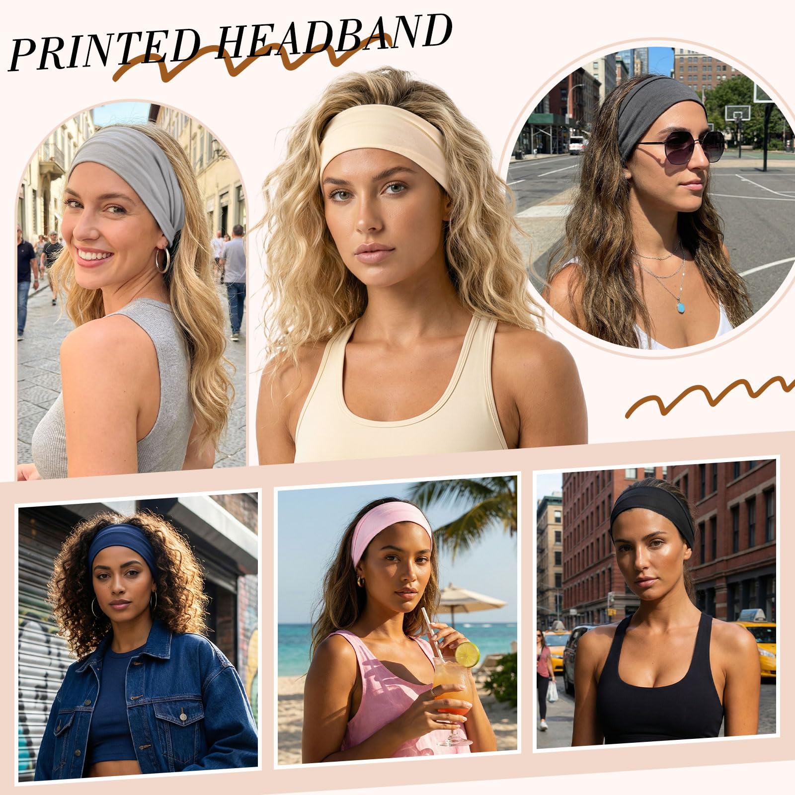obeoby Fasce per capelli da donna, confezione da 8 fasce larghe alla moda, fasce elastiche per donne per uso quotidiano, sport, yoga, corsa