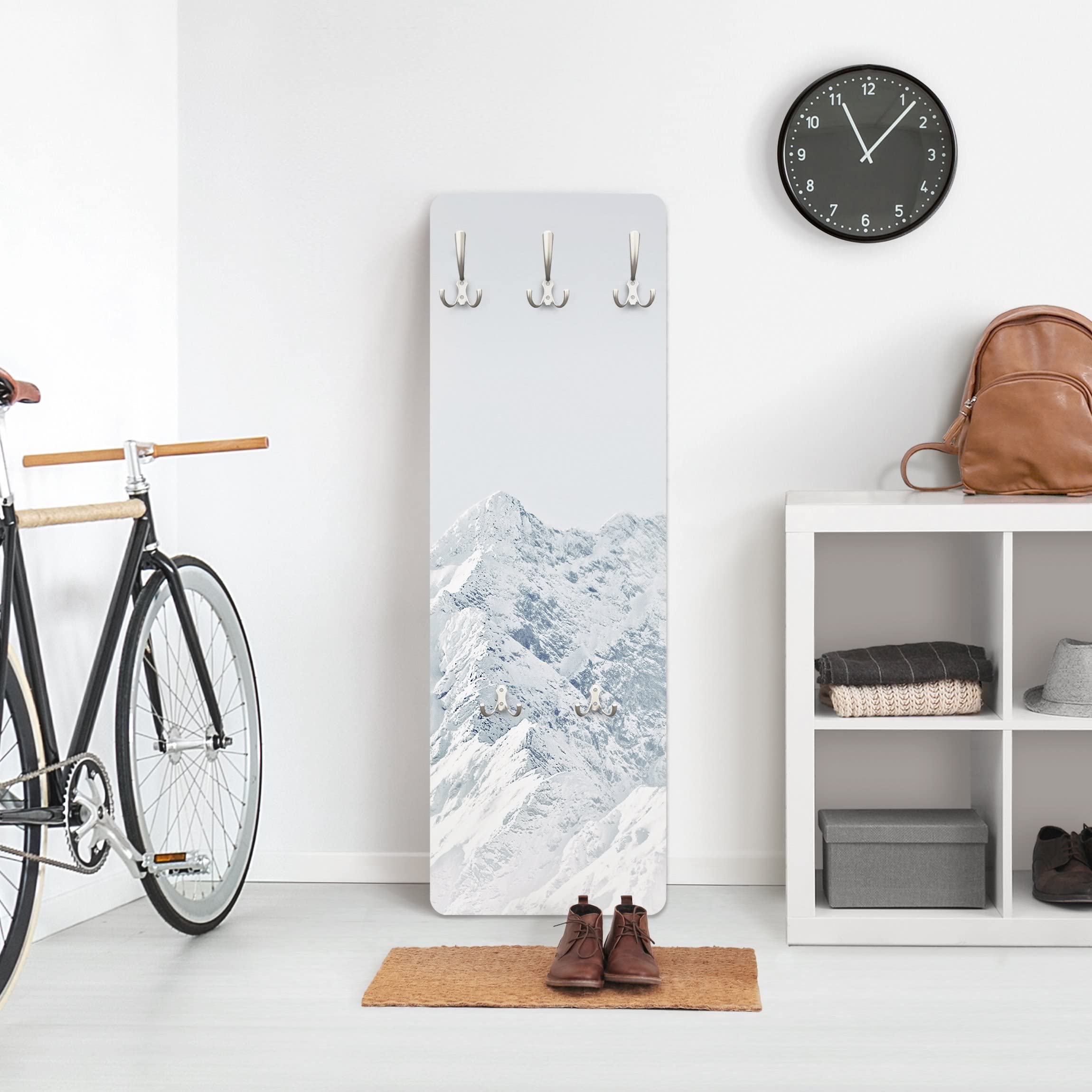 Wandgarderobe inkl. 5 Haken Natur Landschaft platzsparendes Design - Made in Germany - Berg Modern Flurgarderobe weiss schmal Garderobenpaneel 3035