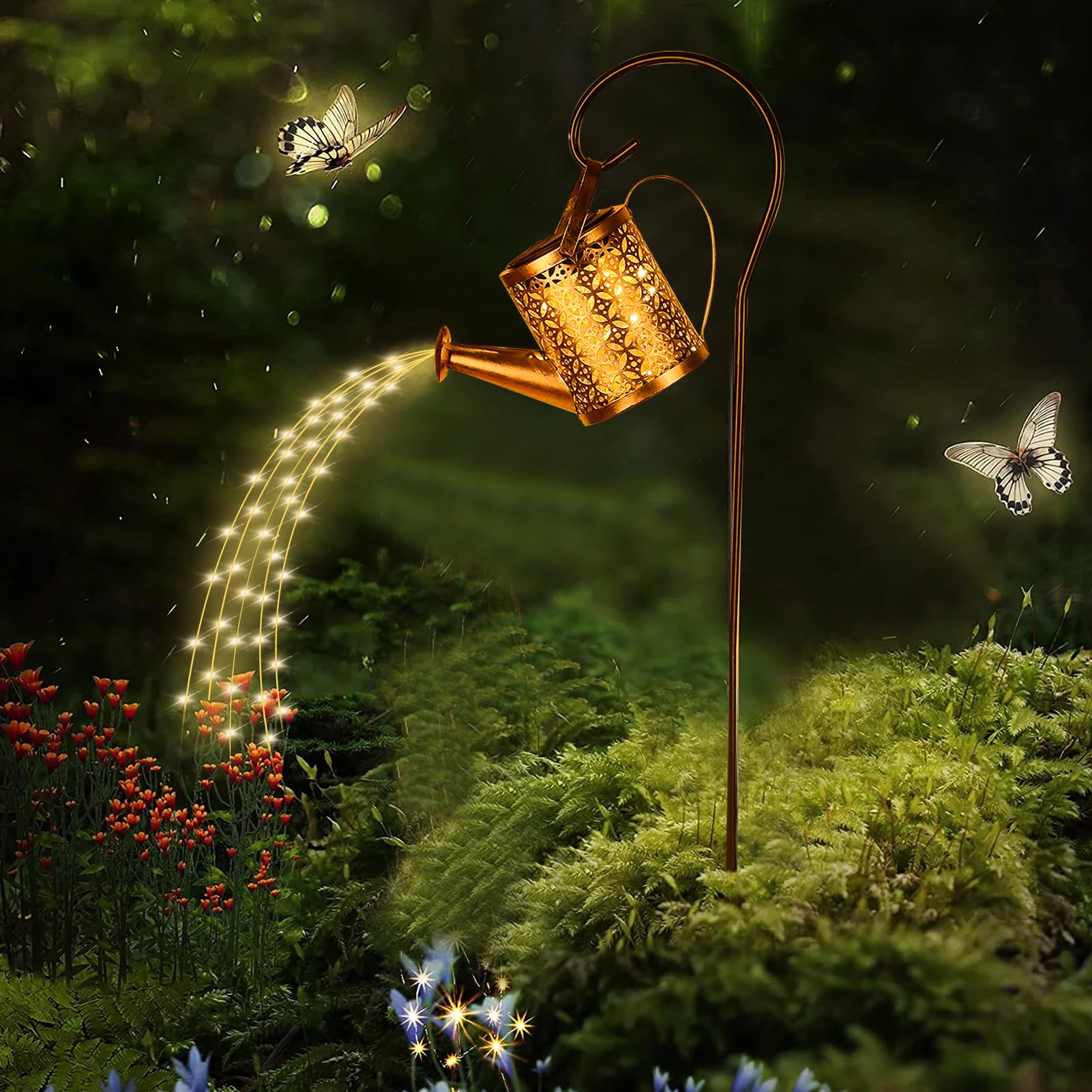 Tremdwoto Watering Can Solar Lights Outdoor Garden,90 LED Garden Ornaments Outdoor Light IP65 Waterproof Large Retro Metal Fairy Lights with Bracket for Patio Yard Pathway (Watering can)