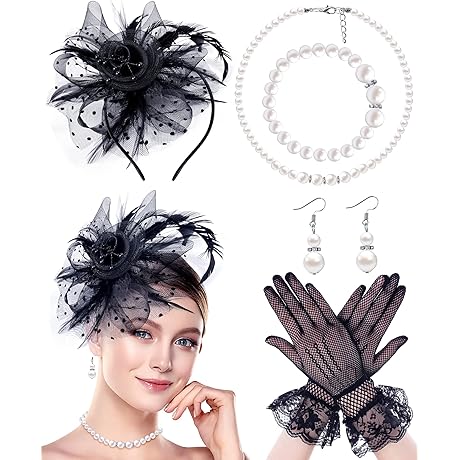 1920s Tea Party Dress Accessories Set for Women With Hat
