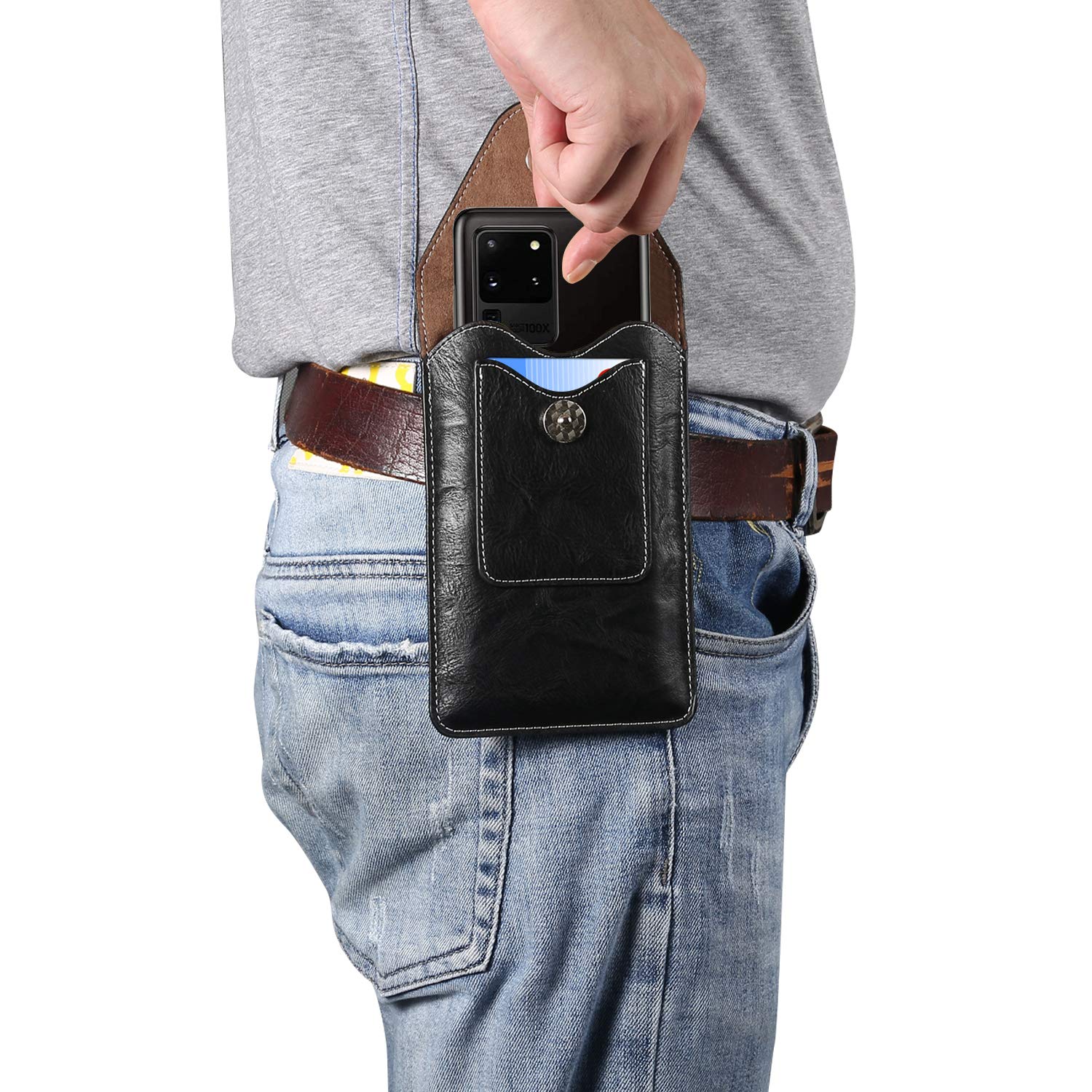 Marsupio per Cellulare con Porta Carte, Fondina Cellulare Cintura con Clip, 6.3 Uomo Custodia da Cintura per Smartphone Borsa con Clip da Cintura Telefono Sacchetto Portafoglio con Moschettone