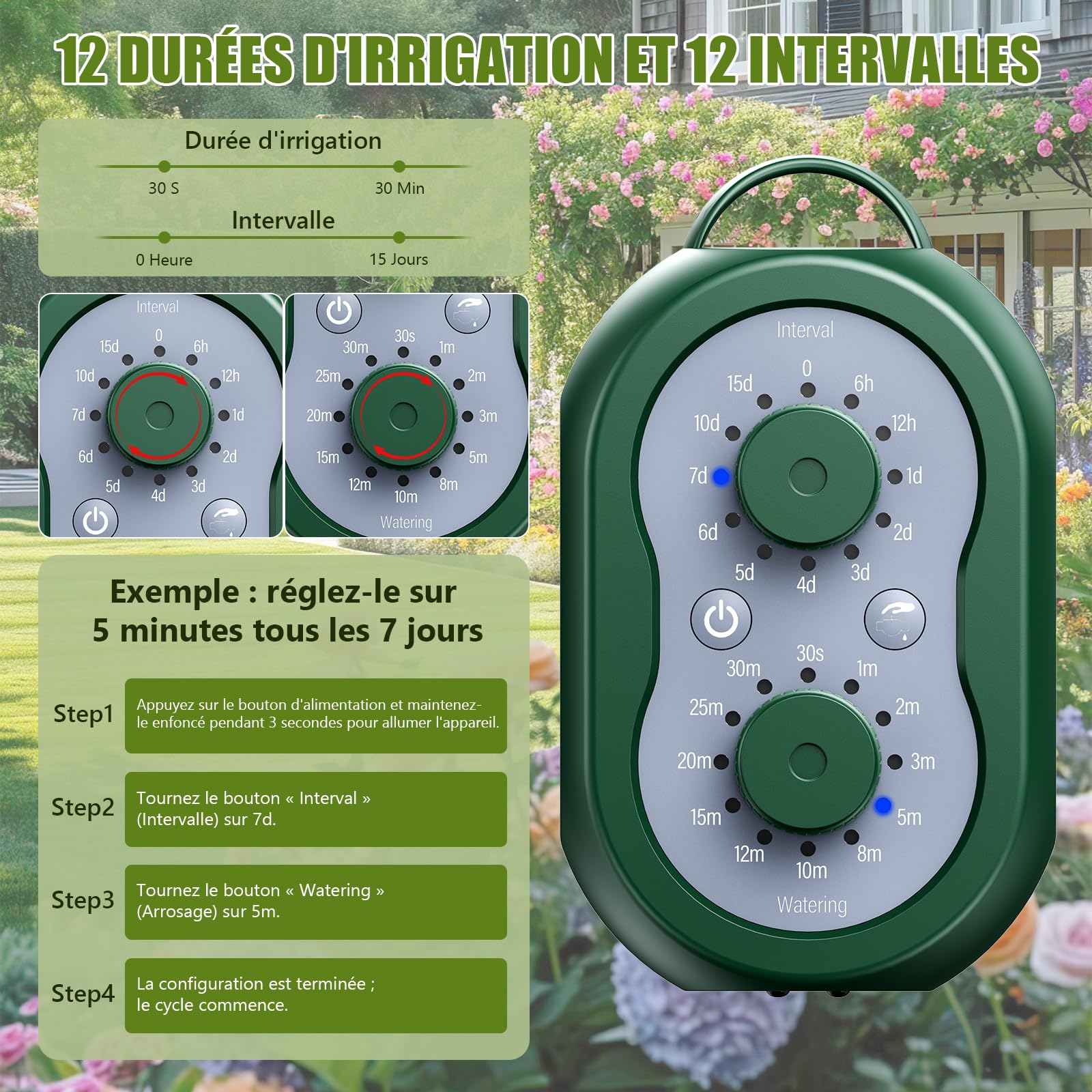 Kit Arrosage Automatique Solaire pour Jardin, Systeme D'irrigation Goutte à Goutte pour 30 Plantes les Vacances avec Minuterie+Tuyau de 35M, Systeme Arrosage Automatique pour Jardin,Plantes de Balcon