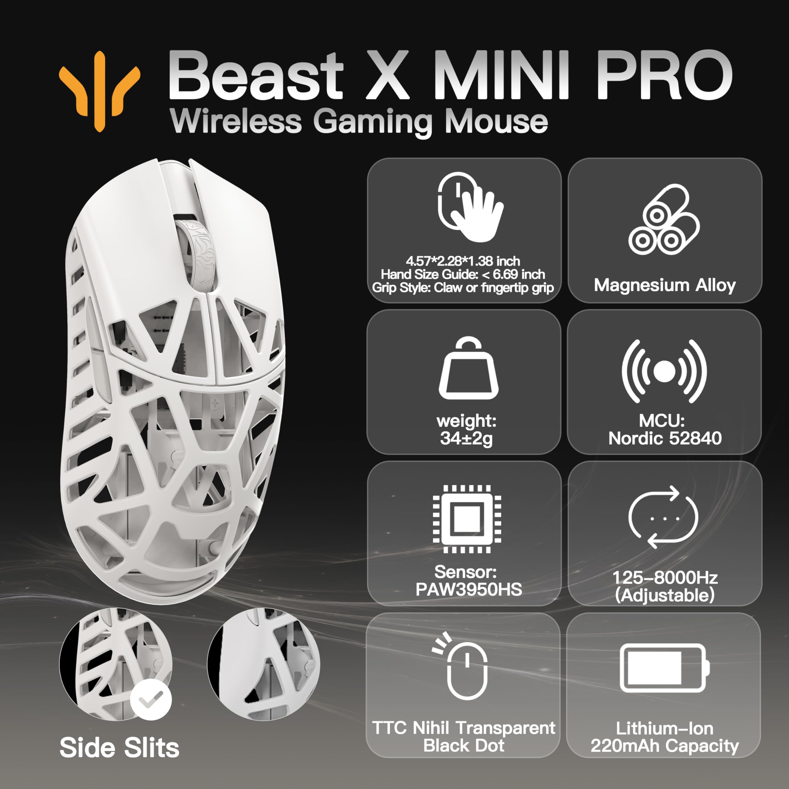 WLMOUSE Beast X Mini Pro Ultra-Light 34g Magnesium Gaming Mouse