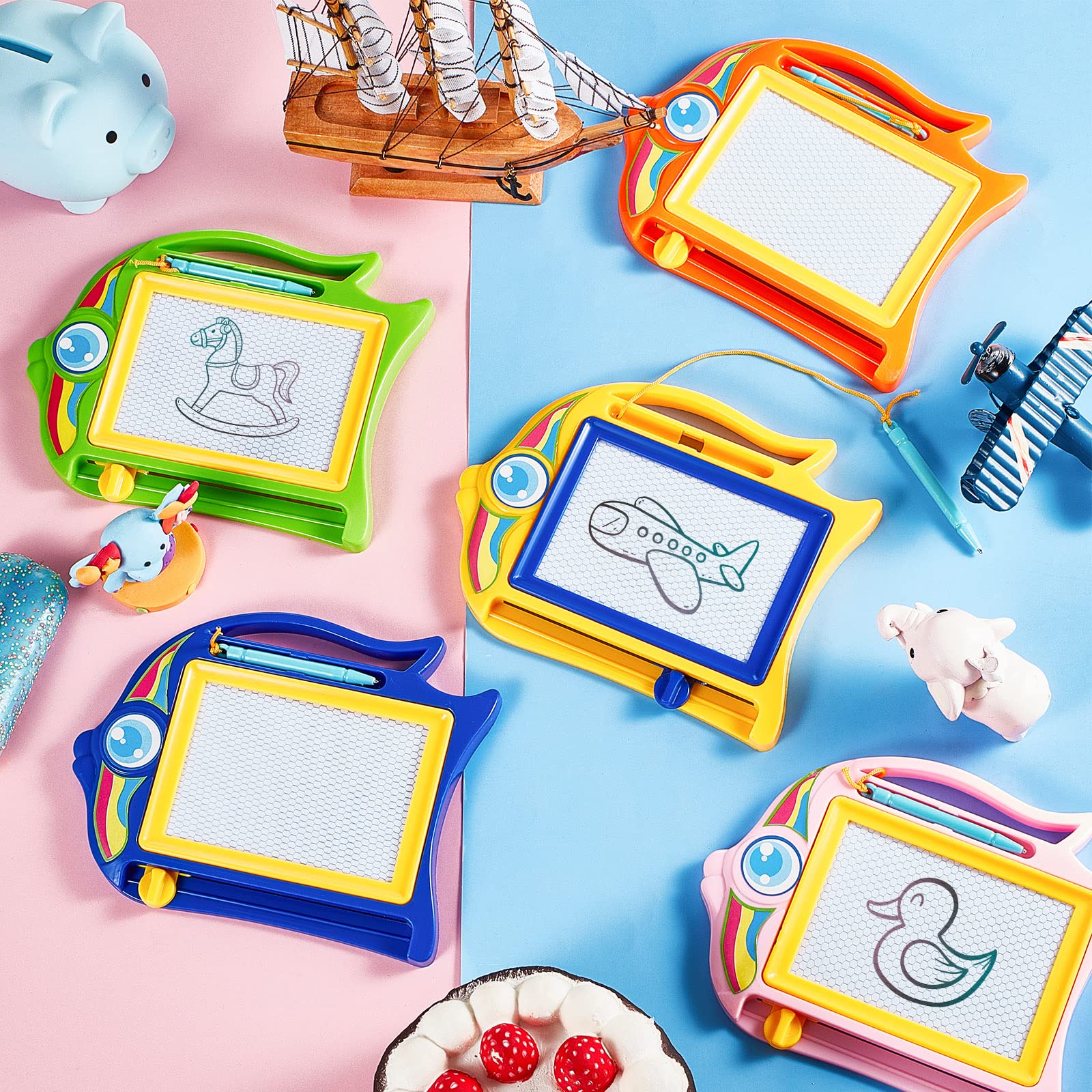 24 piezas de mini tablero magnético de dibujo para niños, tablero de garabatos borrable, bloc de escritura de bocetos colorido para recompensas de aula, premios, regalos de fiesta de cumpleaños 7