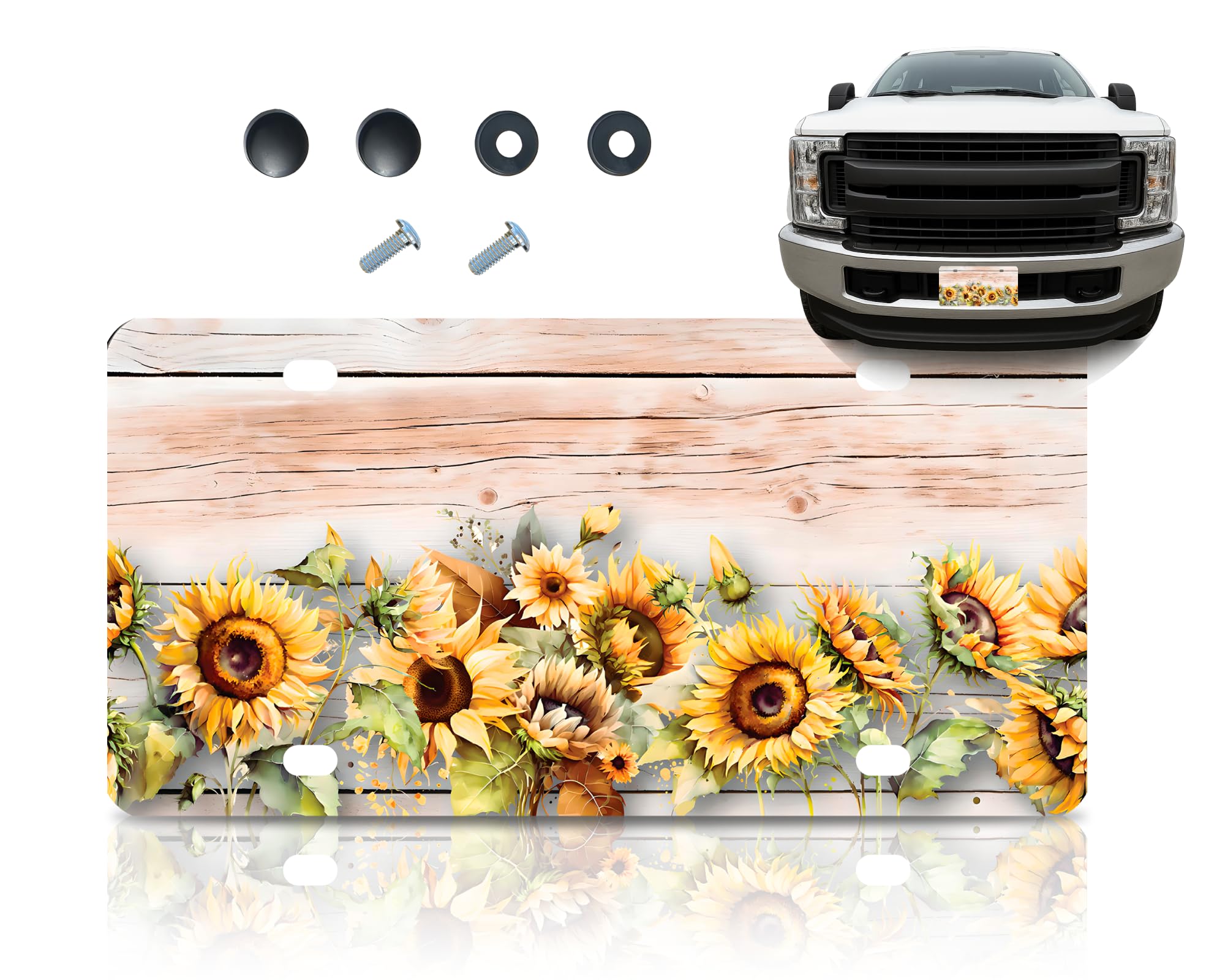 6x12.25 Inch Sunflower Butterfly License Plate Frame - Flowers Insect Stainless Steel License Plate Frames with 4 Holes and Screws - Funny for Car