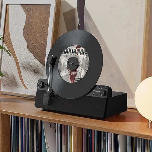 Miniatura 7 de Tocadiscos automático vertical Bluetooth, tocadiscos MYKESONIC de vinilo con transmisión por correa, cartucho magnético AT-3600L, entrada y salida