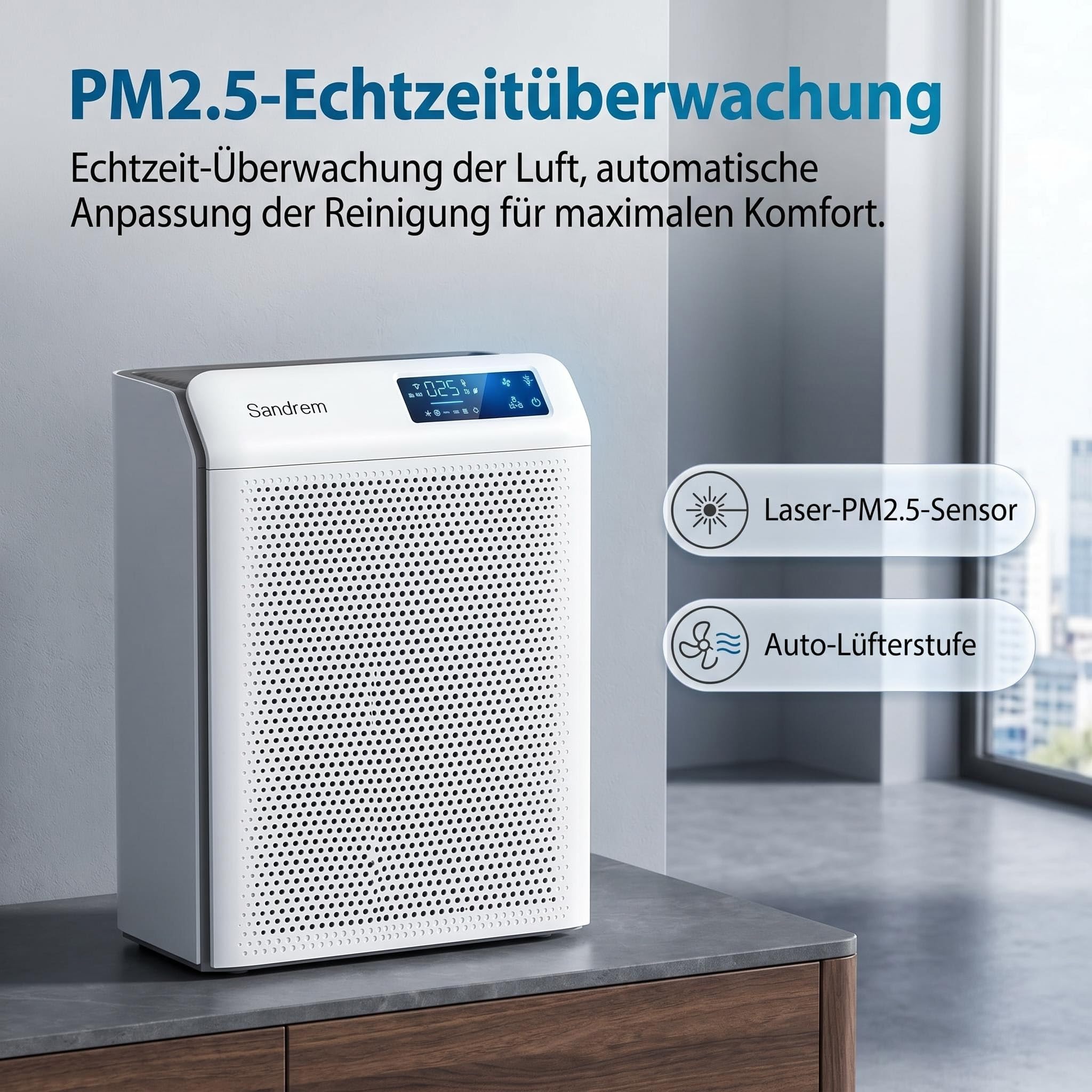Luftreiniger für Allergiker, CADR 300 m³/h mit H13 HEPA Filter gegen Pollen, Staub, Tierhaare & Gerüche, Luftqualitätssensor mit Automatikmodus, Smart APP, Ionisator & UV-C für Schlafzimmer