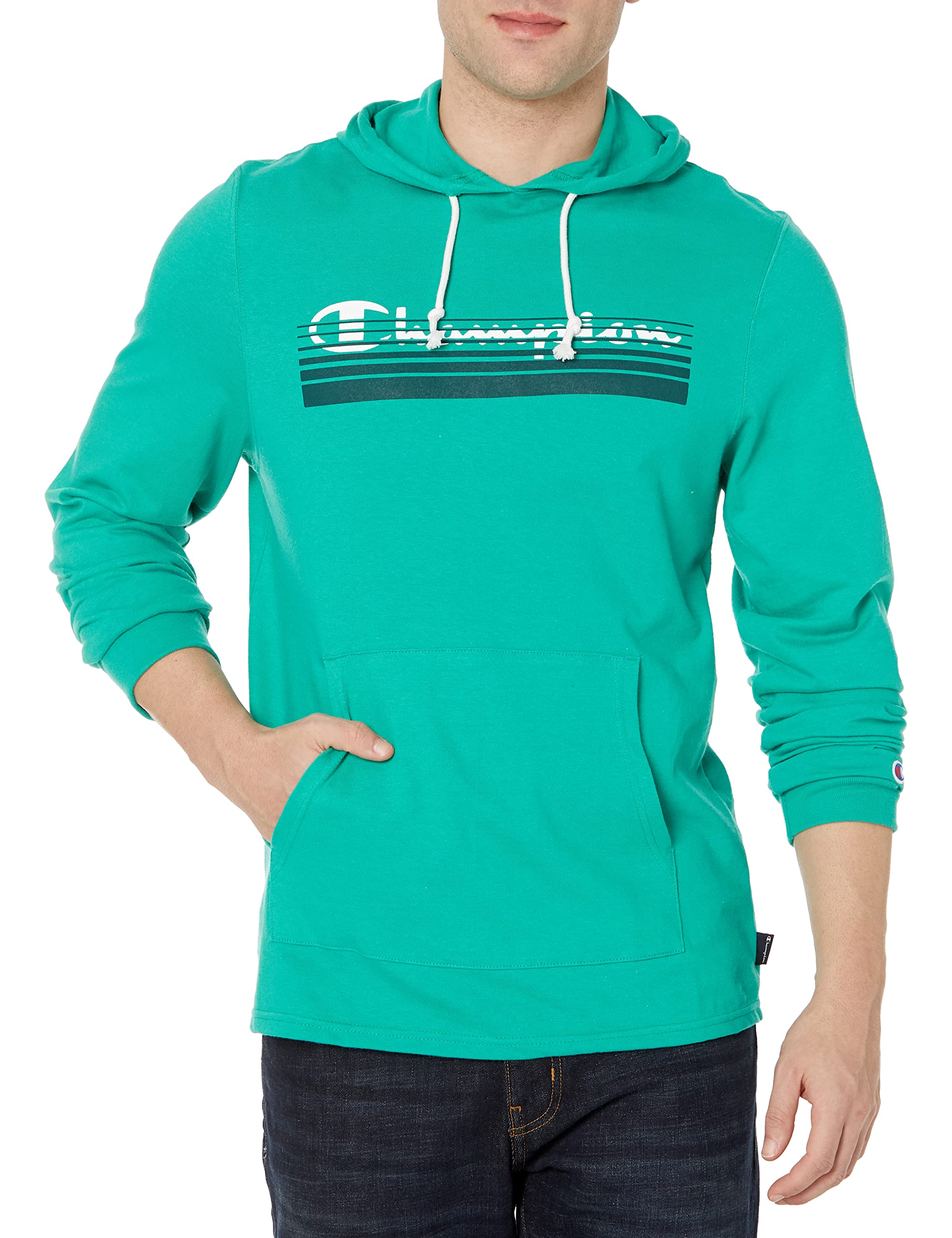 Champion Men's Middleweight Jersey Hoodie, Graphic Hooded Sweatshirt, Green Reef Sunrise Script, XXL