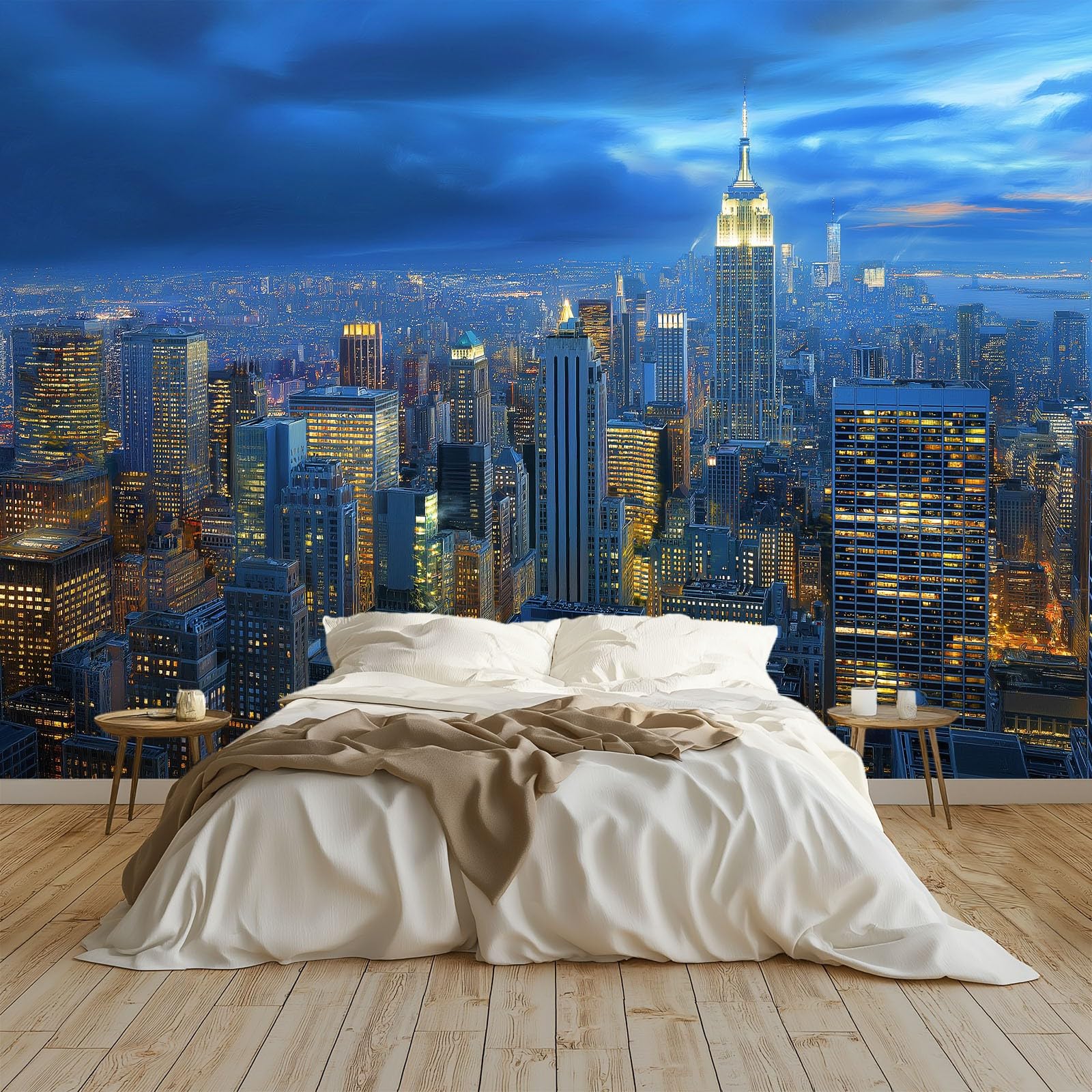 Fototapeta z włókniny 200 x 140 cm, nowoczesna architektura miasta, oświetlenie, ruchliwe miasto, granatowa - tapeta ścienna do salonu i sypialni, jakość premium, dekoracja ścienna