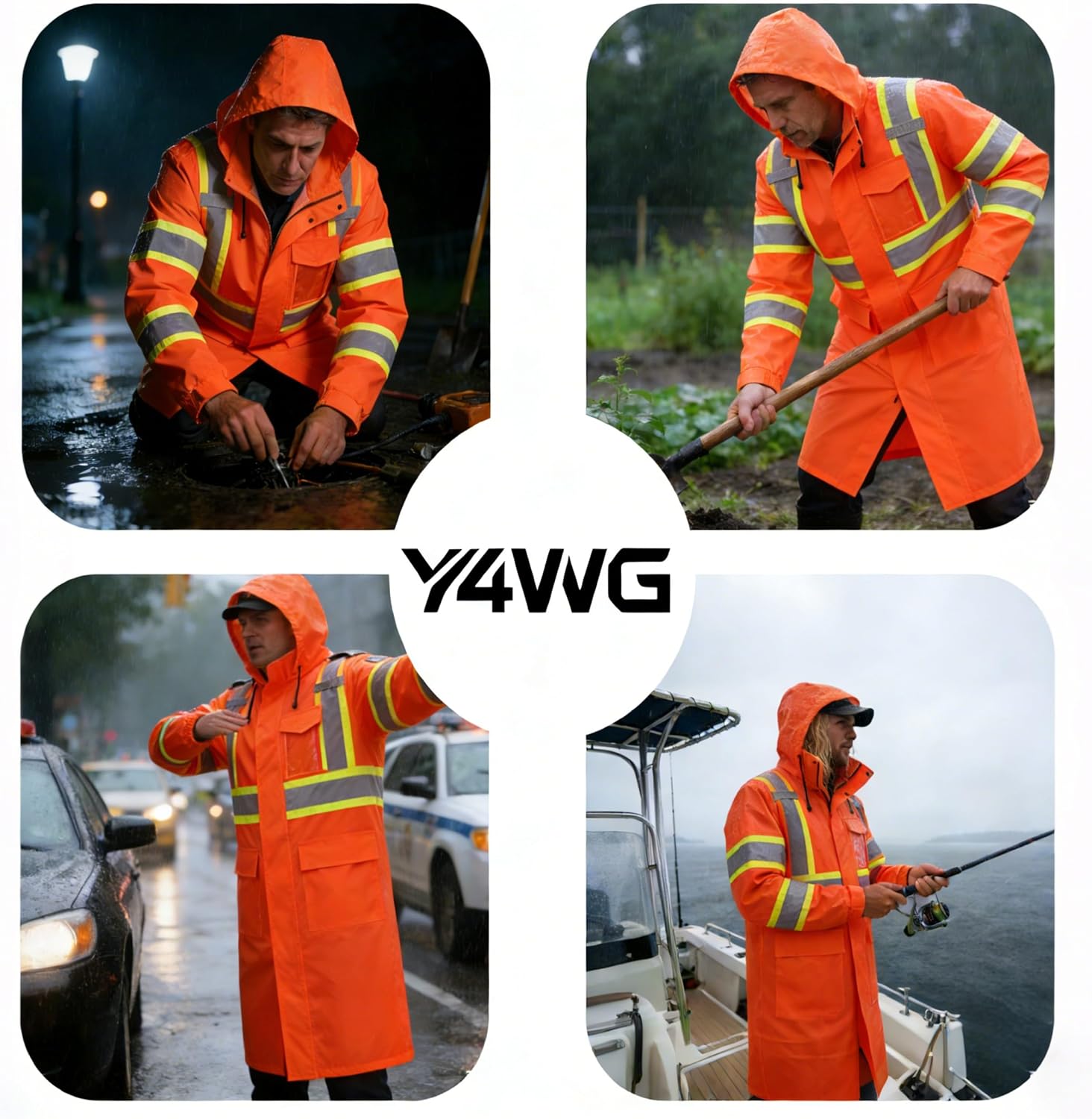 Hi Vis Long Rain Coats for Men Reflective Safety Rain Jacket Waterproof Class 3 High Visibility Trench Coat(RC550)