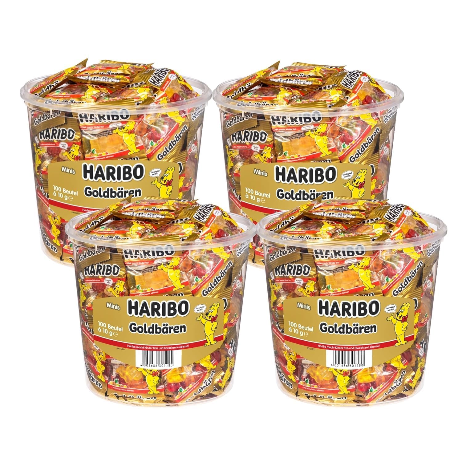 Goldbären Minis 4x100 Minibeutel (à 10g) – Fruchtgummi Klassiker im Vorratspack – Ideal für Kindergeburtstag, Büro, Schule & Gratis Notizblock