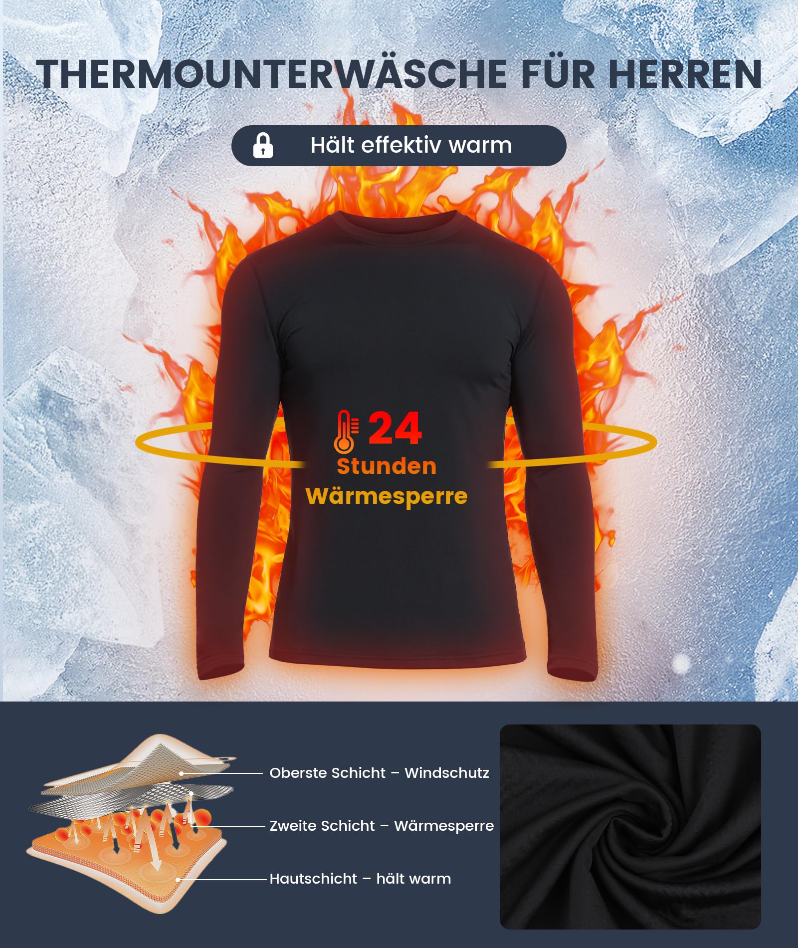 SIHAOHAN - Ropa interior térmica para hombre, forro polar interior, cuello redondo, manga larga, térmica, cálida, transpirable, térmica, ropa interior, ropa interior térmica para hombres