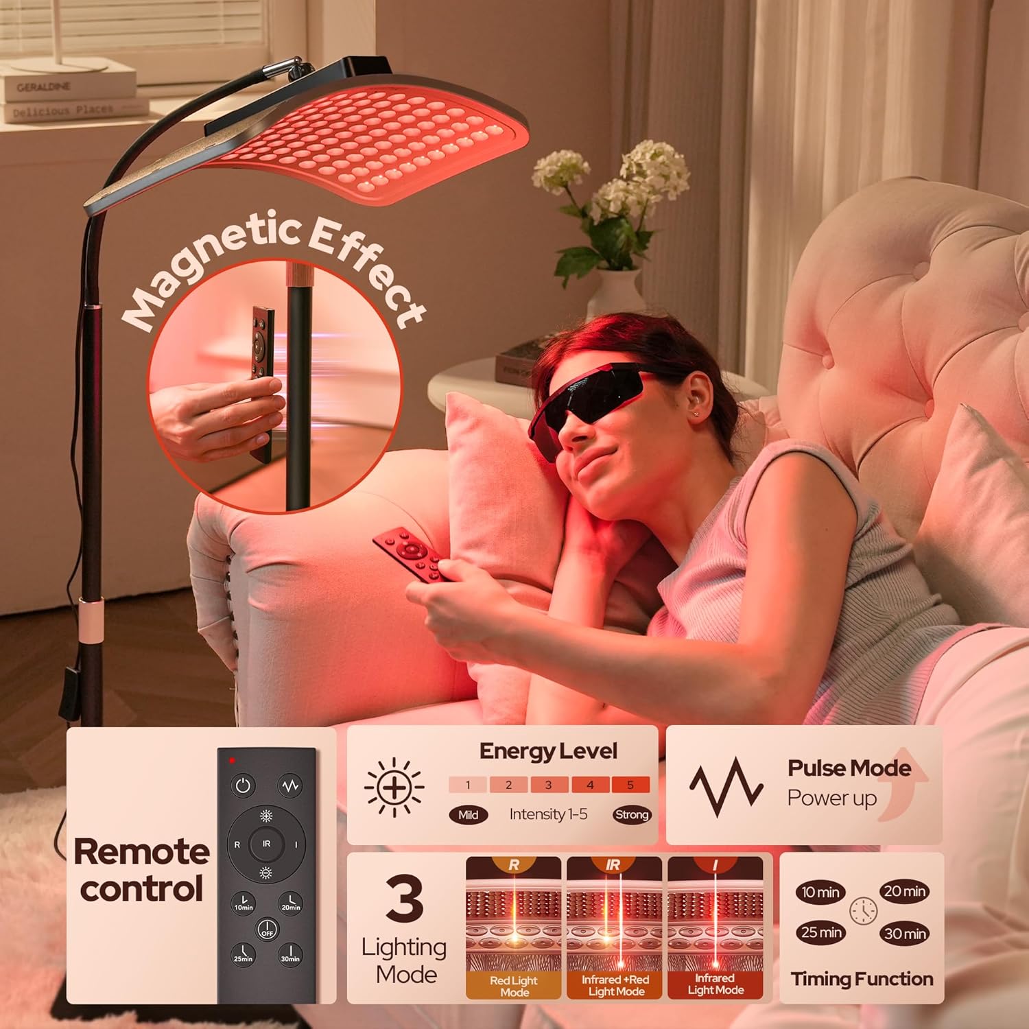 Red Light Therapy for Body and Face, Infrared Red Light Therapy Lamp with Stable Stand, 660nm and 850nm Infrared Pannel with Remote - Image 4