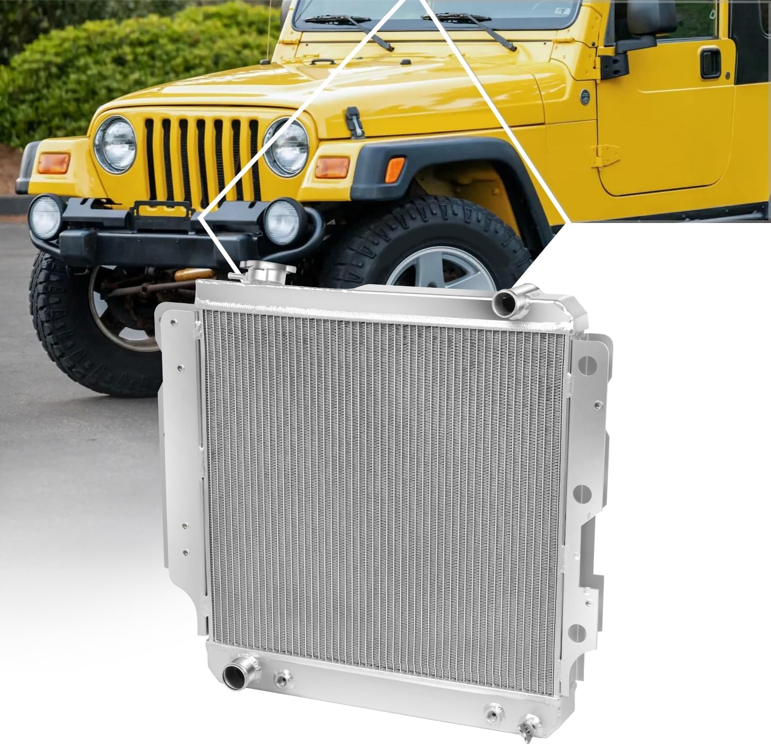 3-Row Full Aluminum Racing Radiator Compatible with 87-06 Jeep Wrangler YJ/TJ 2.4-4.2