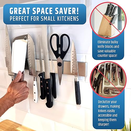 Miniatura 6 de Adhesivo fuerte (sin taladro) Soporte magnético para cuchillos para pared, tira profesional de cuchillos de 17 pulgadas, no necesita tornillos,