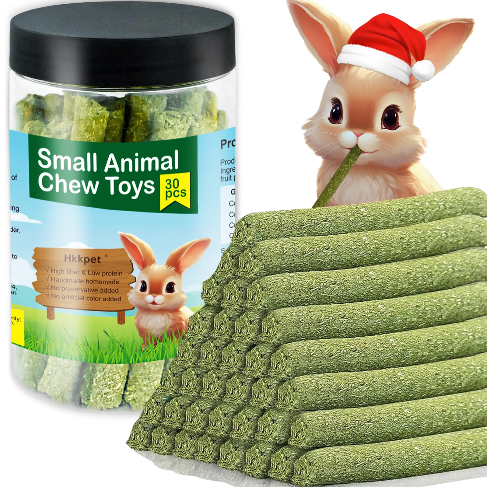 30PCS Timothy Hay Chew Sticks for Rabbits, Natural Timothy Molar Teeth Toy for Guinea Pig, Rabbit, Bunny, Chinchilla, Hamster, Rat Gerbil, Small Animals Chew Treats