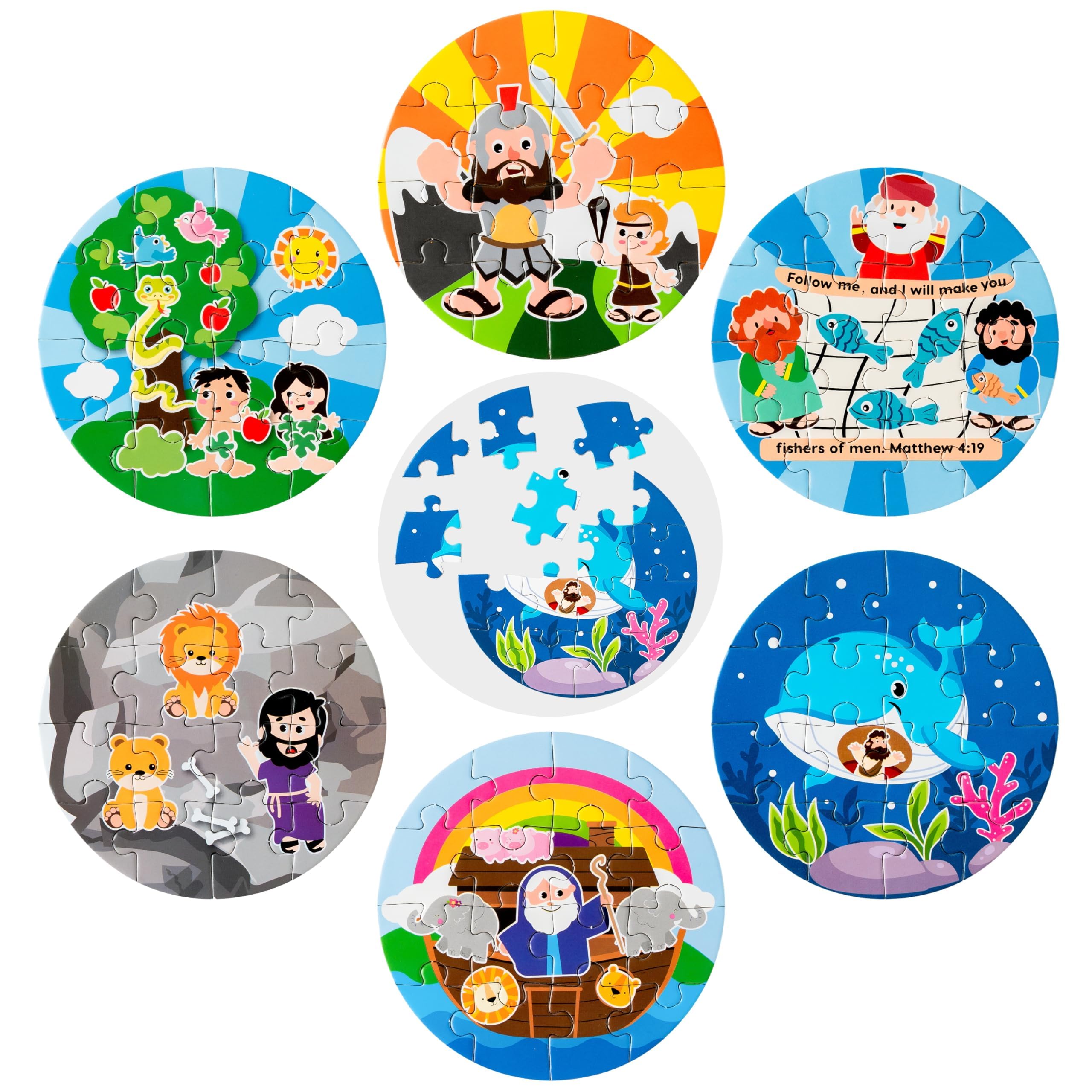 Haooryx Bible Story Jigsaw Puzzles - 12pcs Noah's Ark & Jonah and The Whale Cute Religious Cartoon Bible Story Challenging Jigsaw Puzzle for Kids