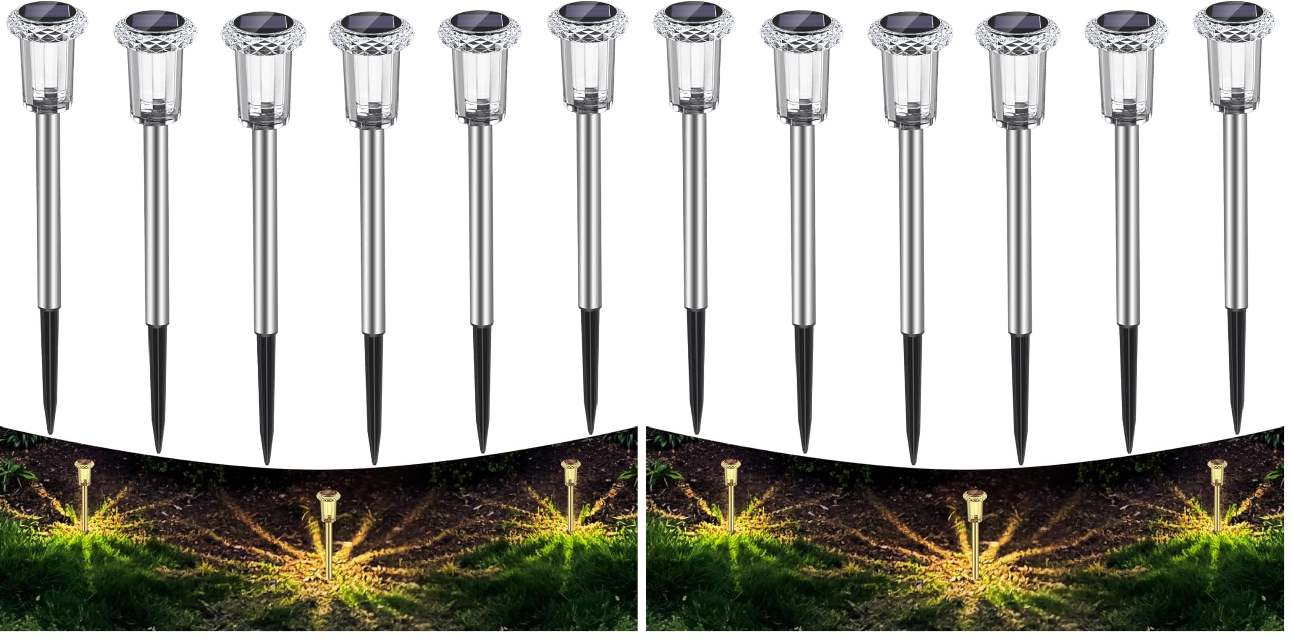 LED Solarleuchten für Garten, 6 Stück Warmweiß Farben wasserdichte Solarlampe für außen, Terrasse, Rasen, Garten, Hof, Wege (Packung mit 2)