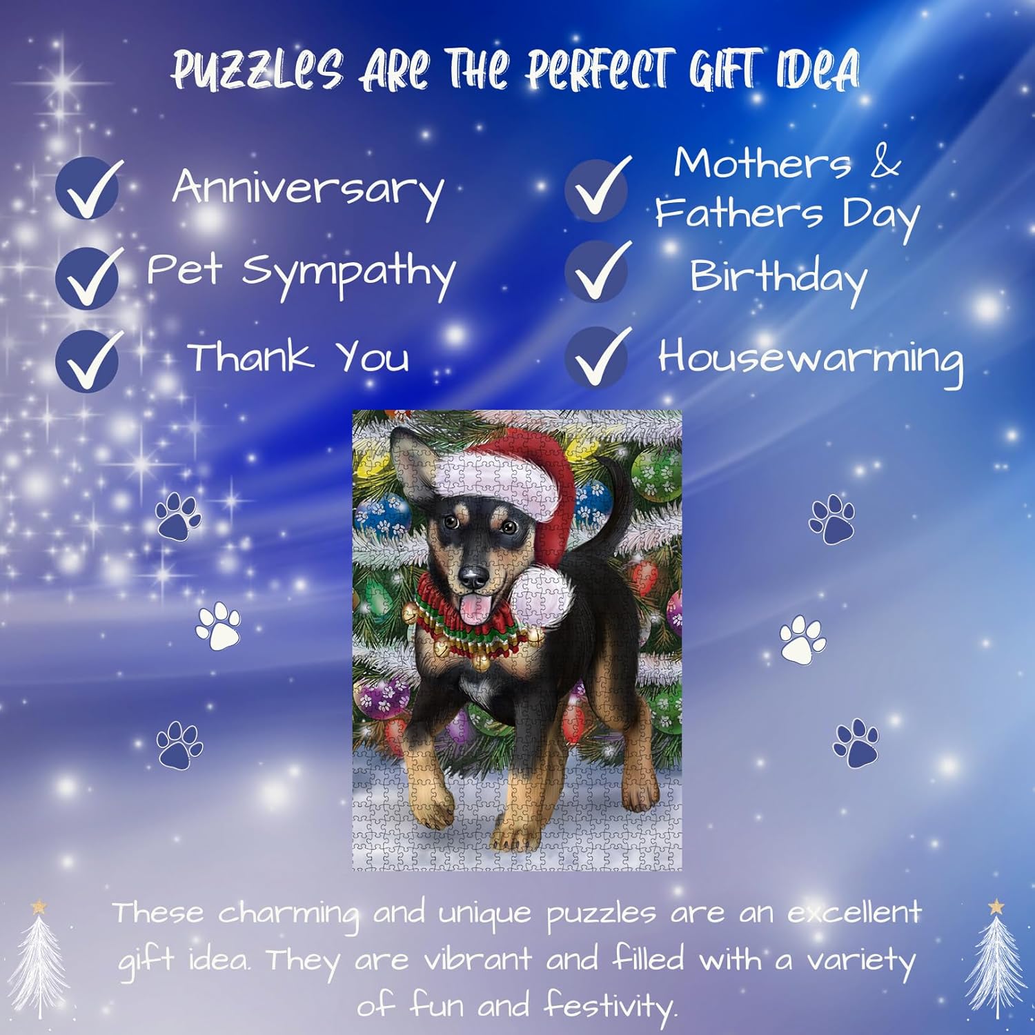 Christmas Trotting in The Snow Australian Kelpie Dog Jigsaw Puzzle for Adults - Animal Printed Interlocking Puzzle Game Artwork - Gift for Dog Lover's - 1000 Pcs 20"x30", PZLE53632