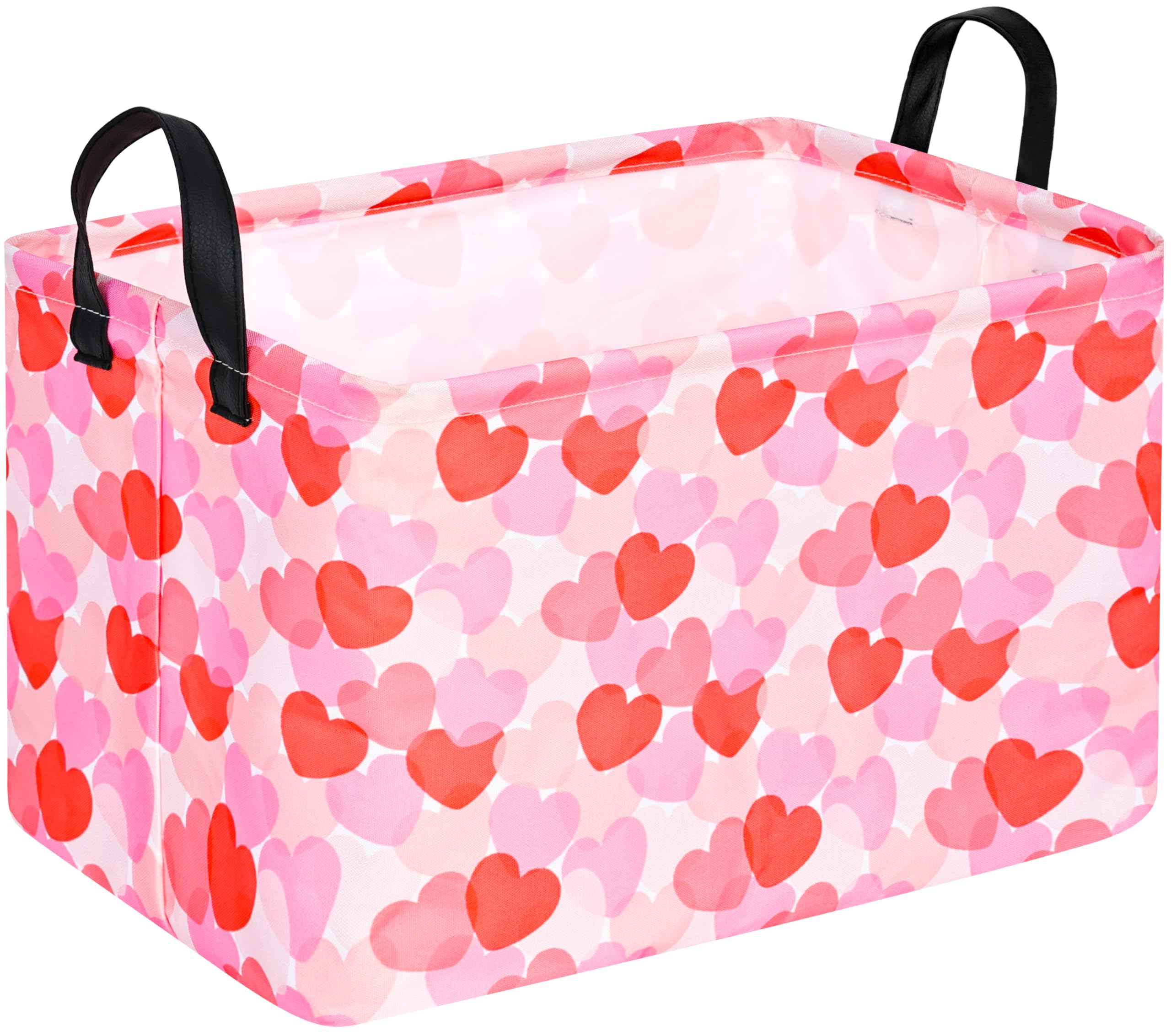 Valentine's Heart Storage Basket Gift Laundry Bins Collapsible Storage Baskets Box Laundry Nursery Hamper for Home and Office Decoration with Handles