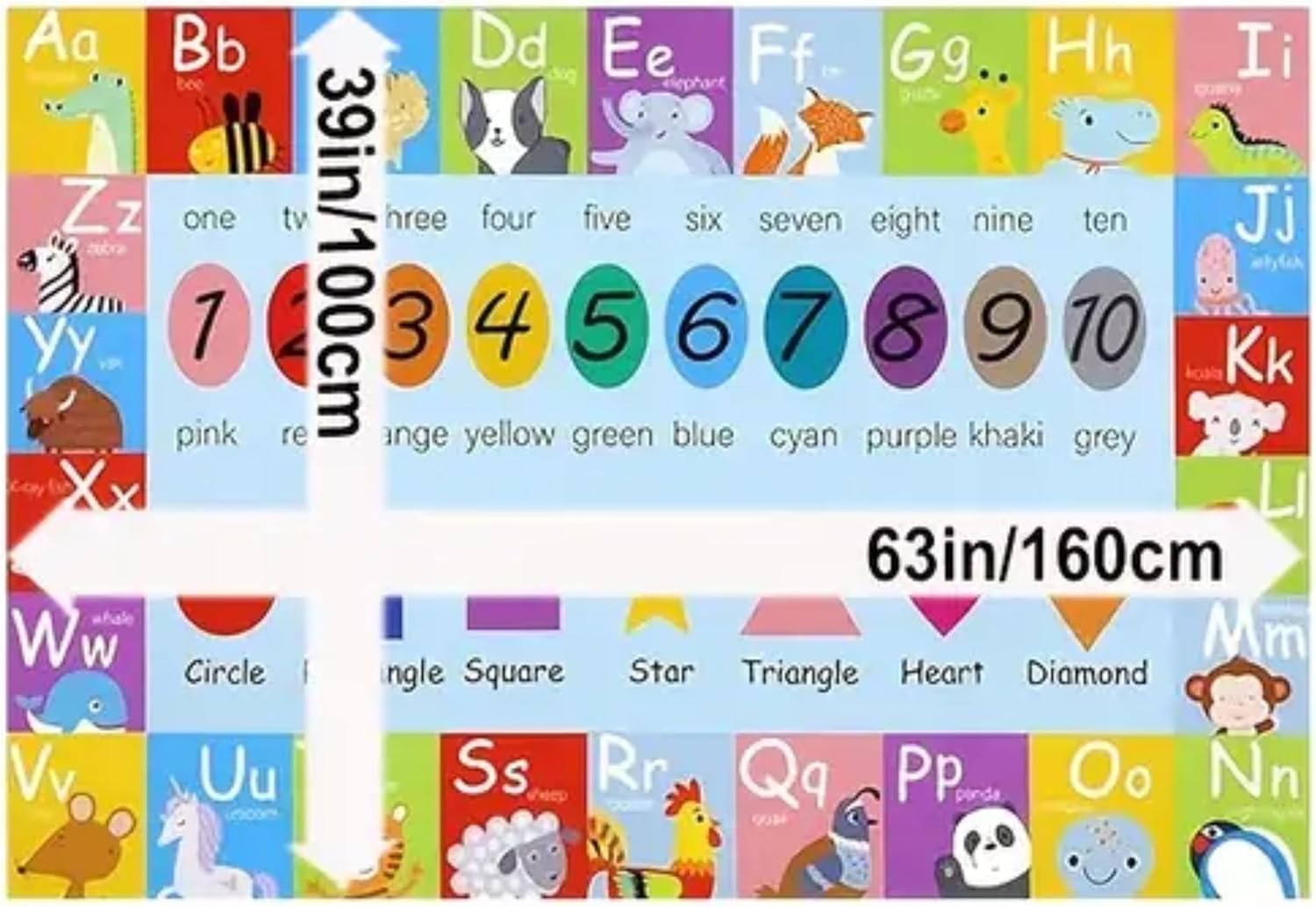 Colorful Cute Animal Pattern Digital Geometric Early Education Learning Decorative Carpet, Interactive Carpet Bedroom