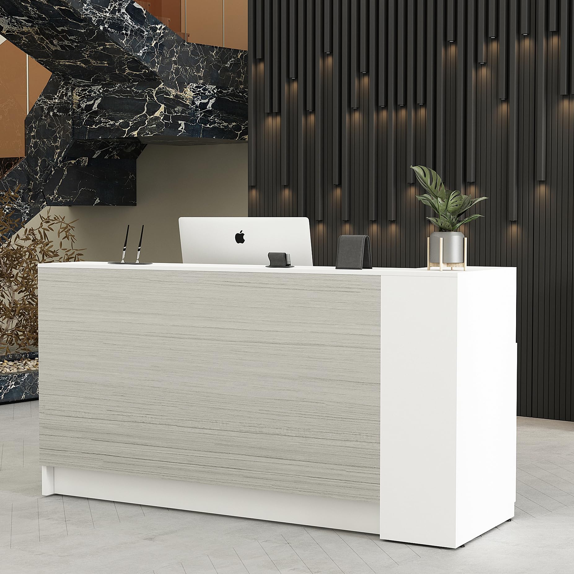 Modern Reception Desk with Storage Shelves, Front Counter Table for Office, Lobby, Salon, Retail Store, Spa, Clinic, Hotel, Showroom (75" inch)