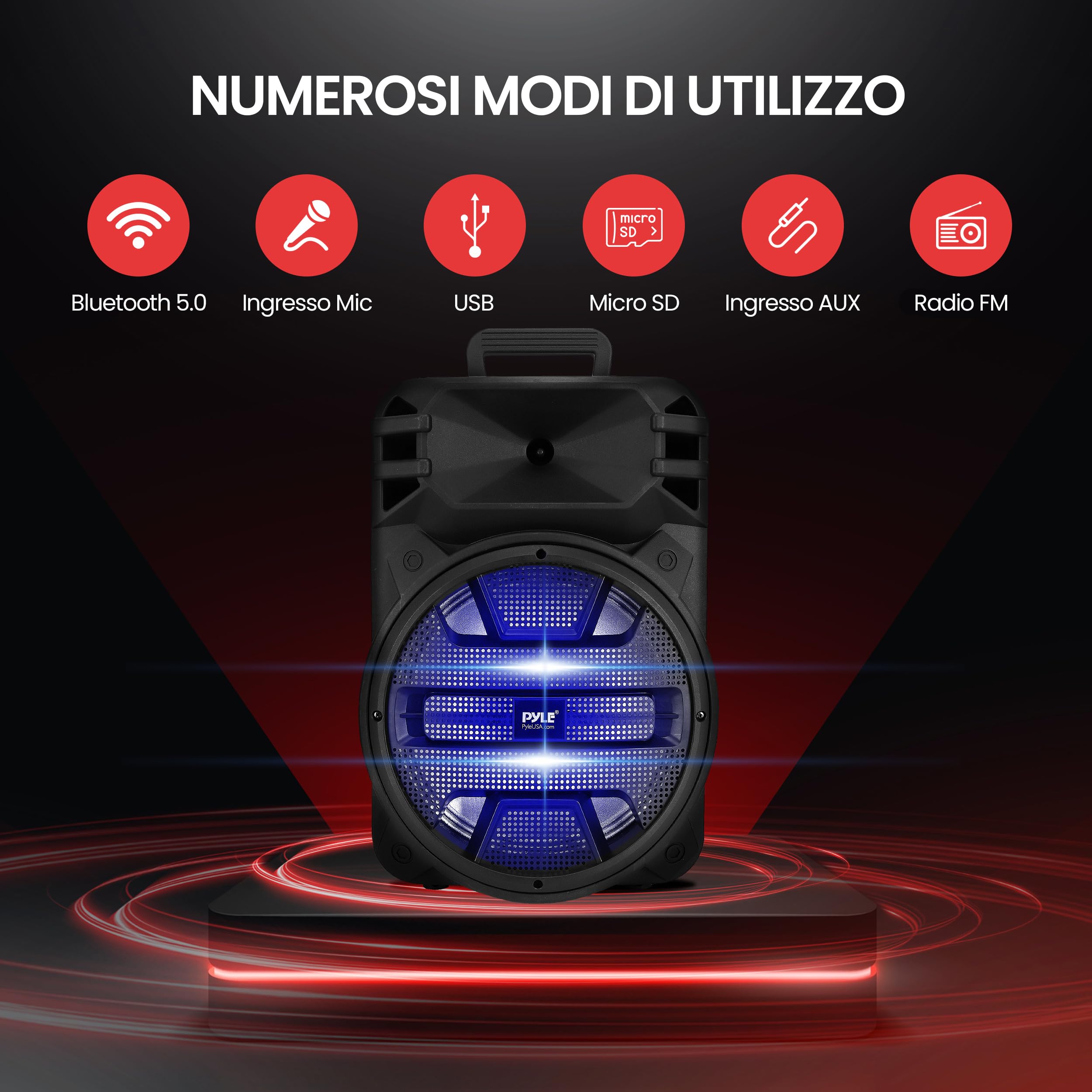 Pyle Cassa Bluetooth Portatile 30 Centimetri, 800 Watt, Karaoke con Luci LED DJ, USB/FM/BT/Aux, Telecomando, Ingressi Microfono e Batteria Ricaricabile