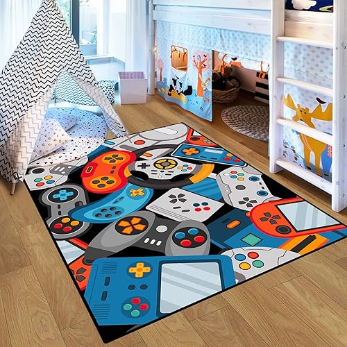 Miniatura 8 de Alfombra de juego para adolescentes y niños con decoración de controlador de juego, alfombras de juegos 3D para dormitorio de niños, sala de estar,